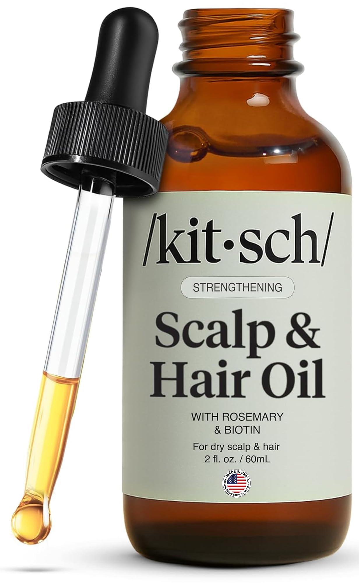 Kitsch Rosemary Hair Growth Oil with castor oil, biotin, and jojoba in a 60mL bottle for natural hair regrowth treatment.