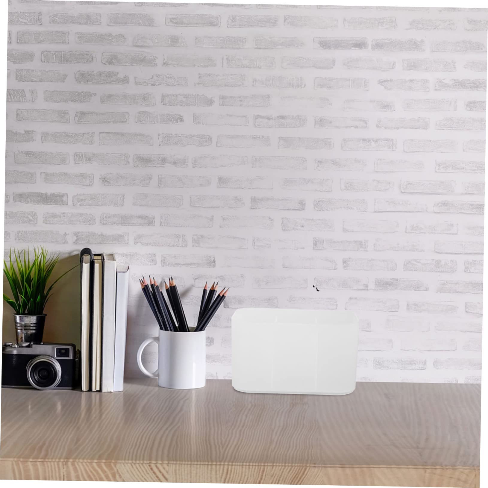 White PAMINGONO nail art tools caddy with six slots for pens, brushes, and nail decor storage on a desktop.