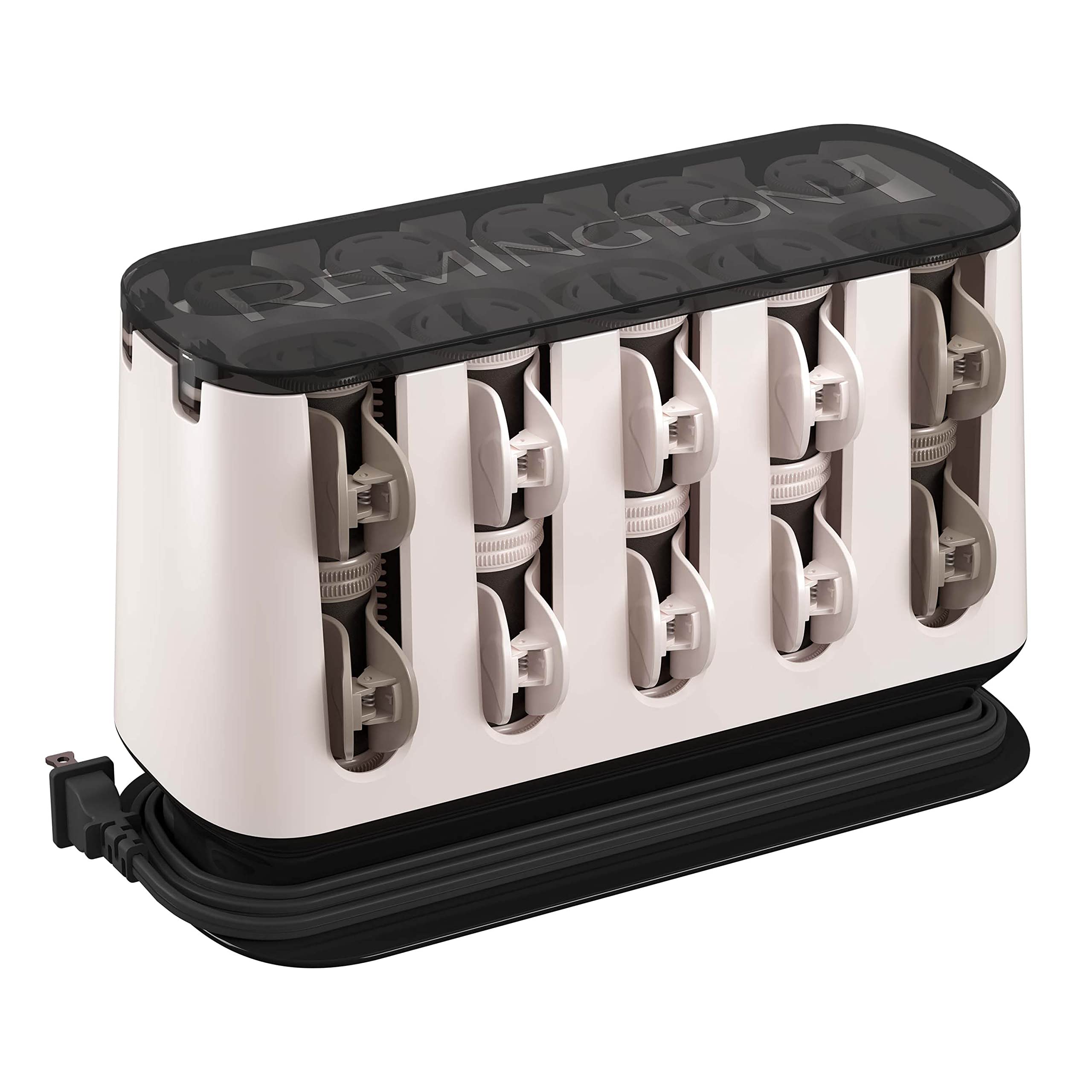 Remington Shine Therapy 20-piece hair rollers set with heated rollers and styling clips for volume and curls.