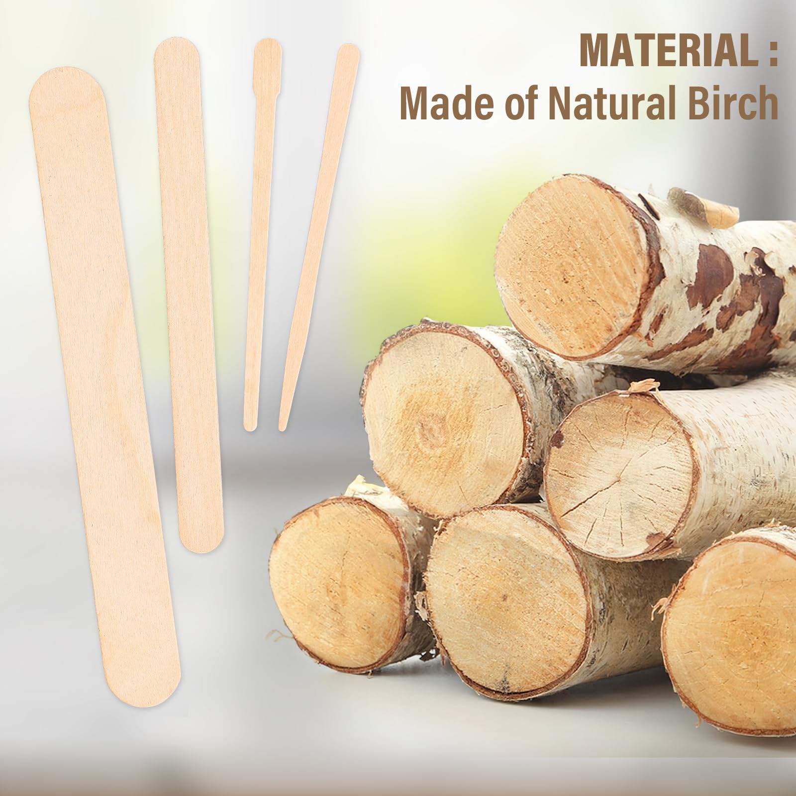 EWVVSS 500-piece set of wood waxing sticks in four sizes, ideal for beauty waxing applications and hair removal.