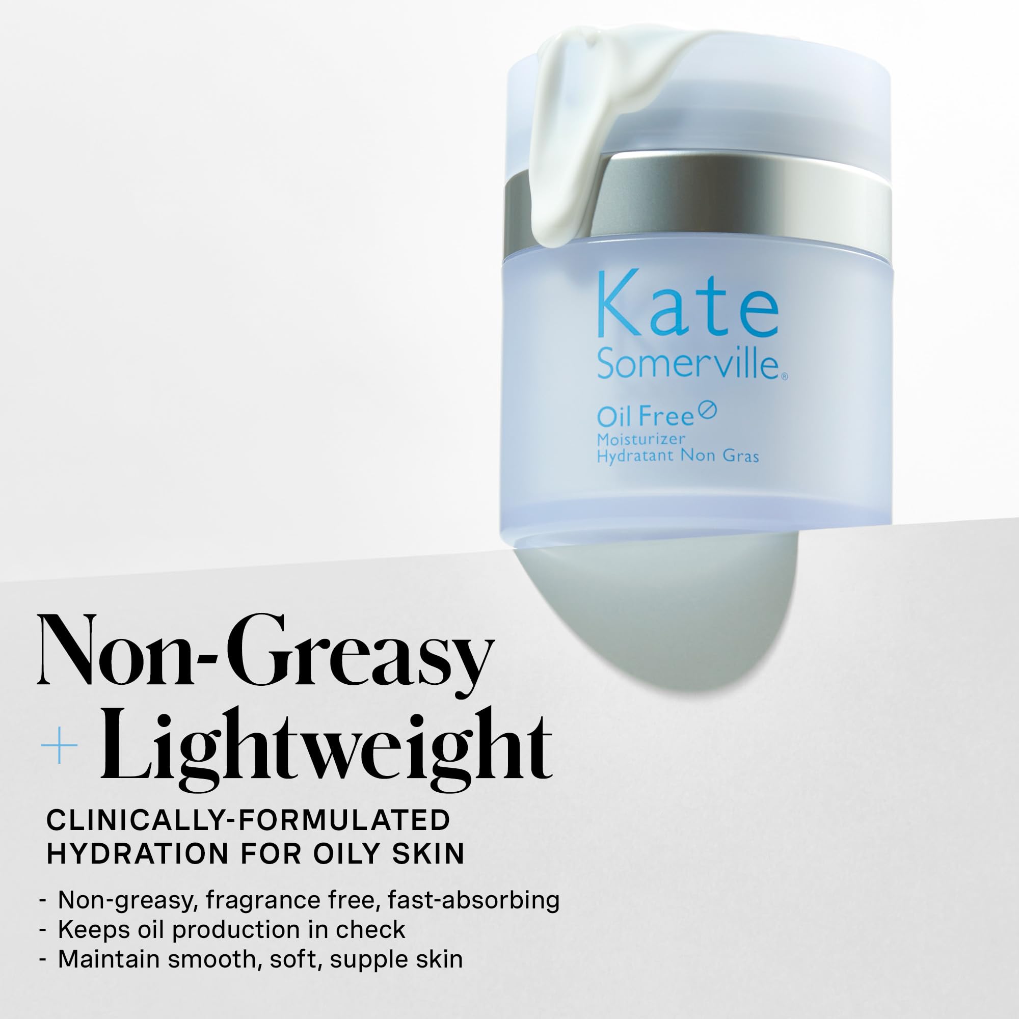 Kate Somerville Oil Free Moisturizer in 1.7 fl oz container, smooth and lightweight skin moisturizer for oily skin.