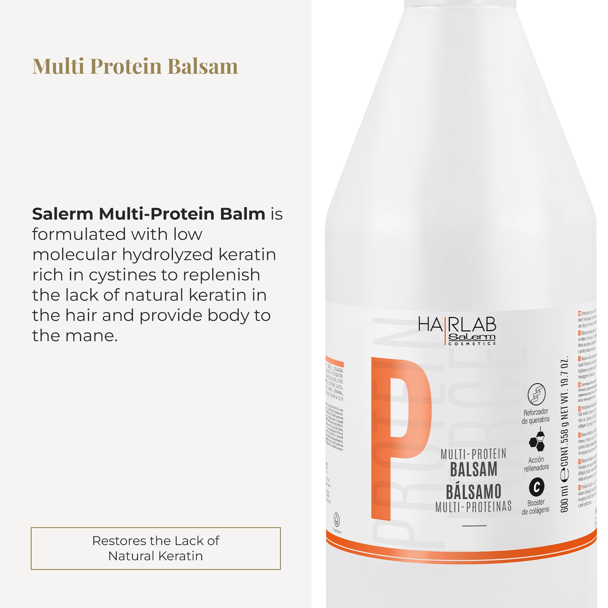 SALERM - Hair Conditioner - Multi-Proteins Hair Lab Balsam - 600 ml - Helps Strengthen and Repair Hair - Adds Volume - Paraben-Free
