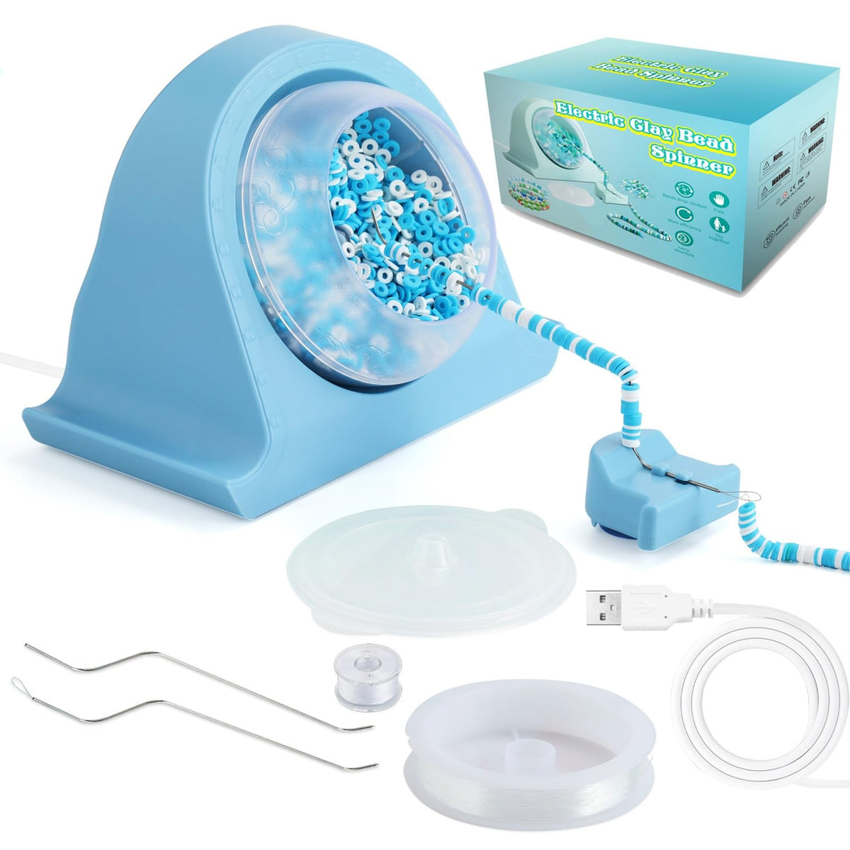 JQWJEBKW Automatic Clay Bead Spinner Bowl Electric Bead Spinner for Jewelry Making, Automatic Bracelet Maker with Needle