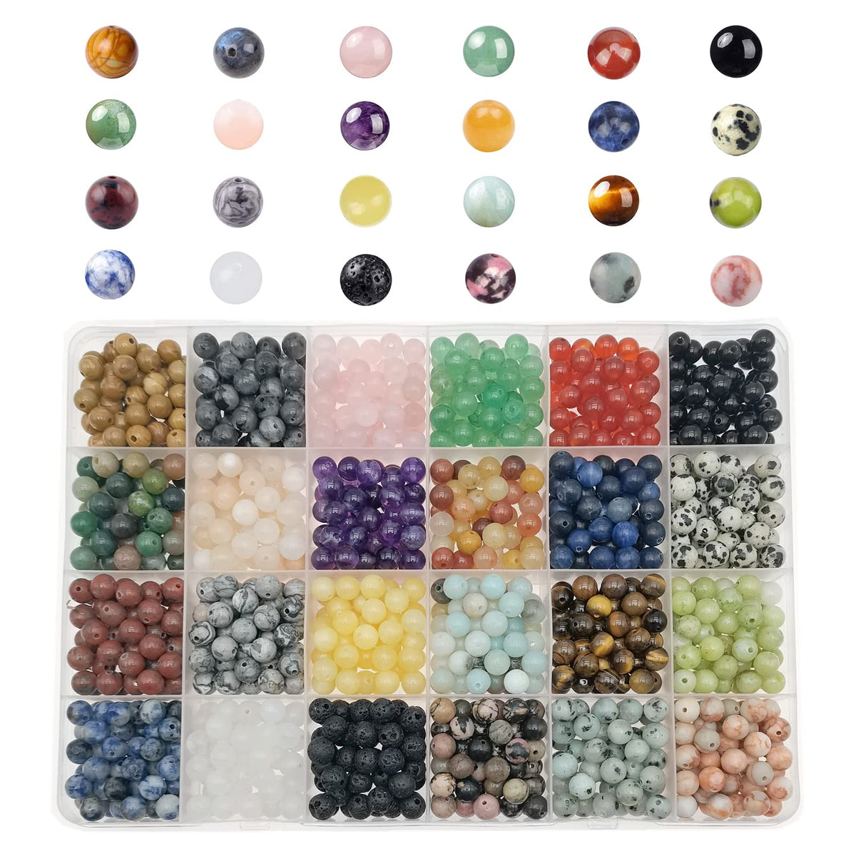 GangGangHao 1200pcs 6mm Natural Gemstone Beads Crystal Bracelet Jewelry Making Kit – 24 Color S3, Stone, 6mm