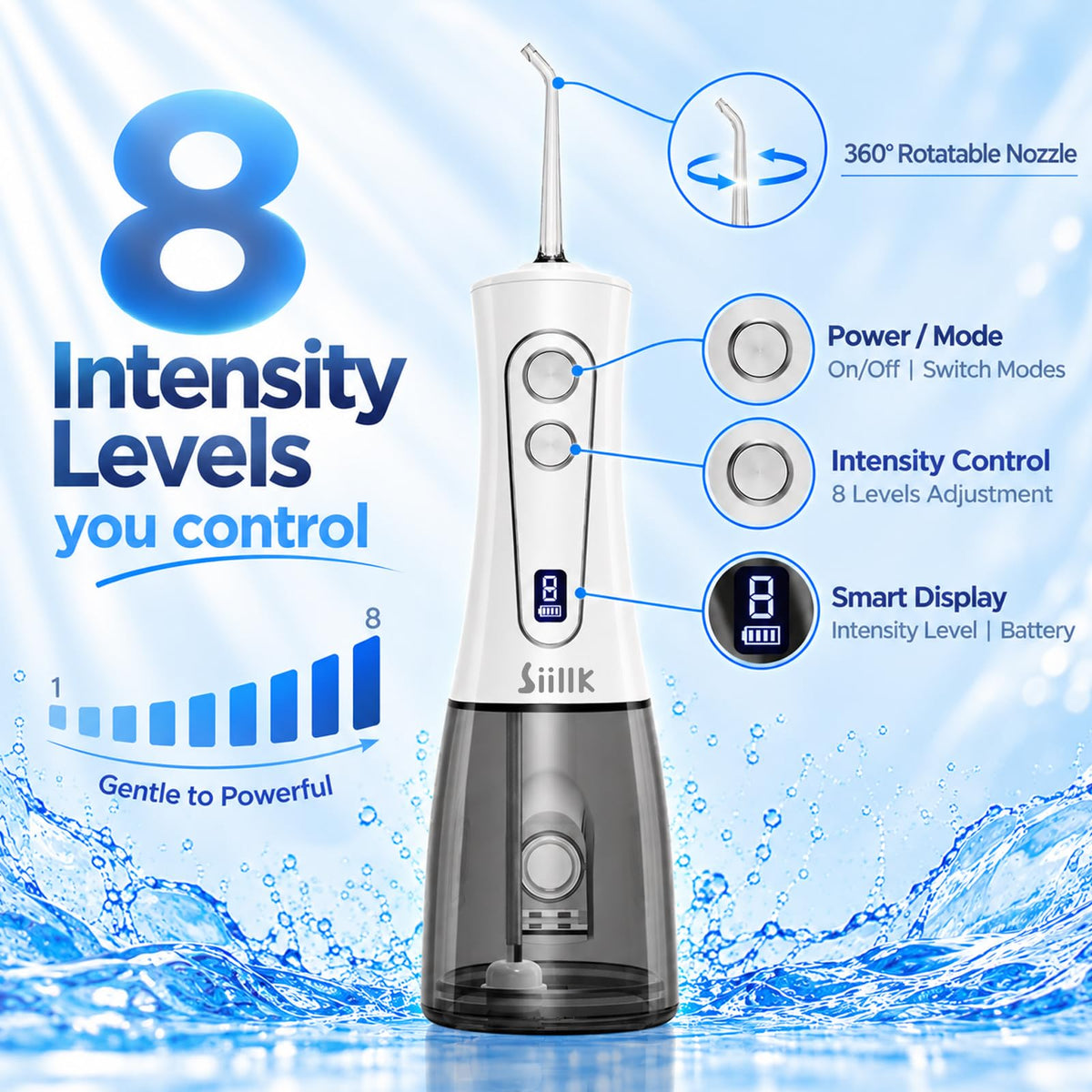 Water Dental Flosser Electric Water Flosser 5 Jet Tips Black - siillk Official Imagery - 5