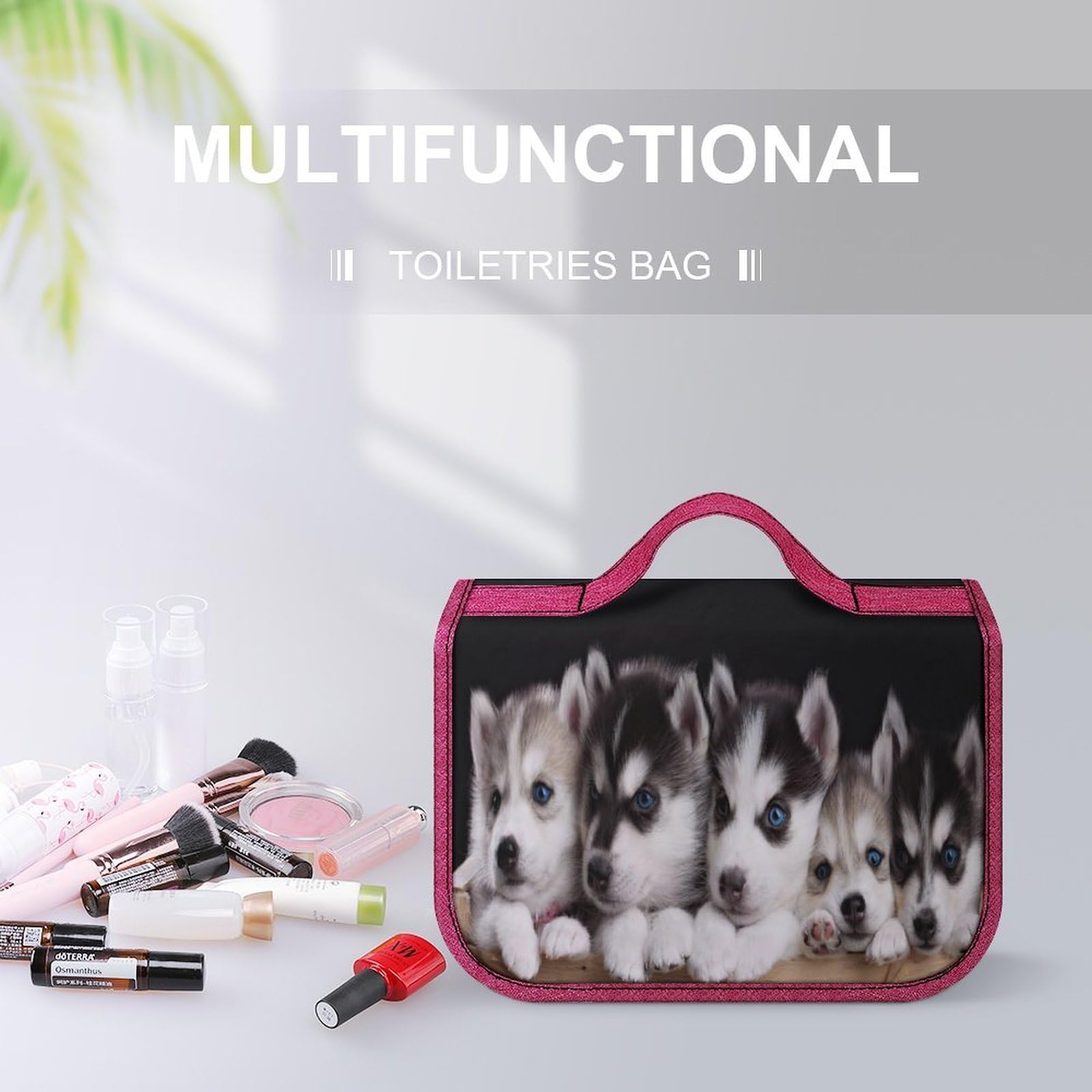 FodPand Husky Dog Hanging Toiletry Bag Waterproof Bathroom Toiletry Bag Compartments Multifunctional Makeup Bag Makeup And Toiletries Organizer Travel Toiletries Bags