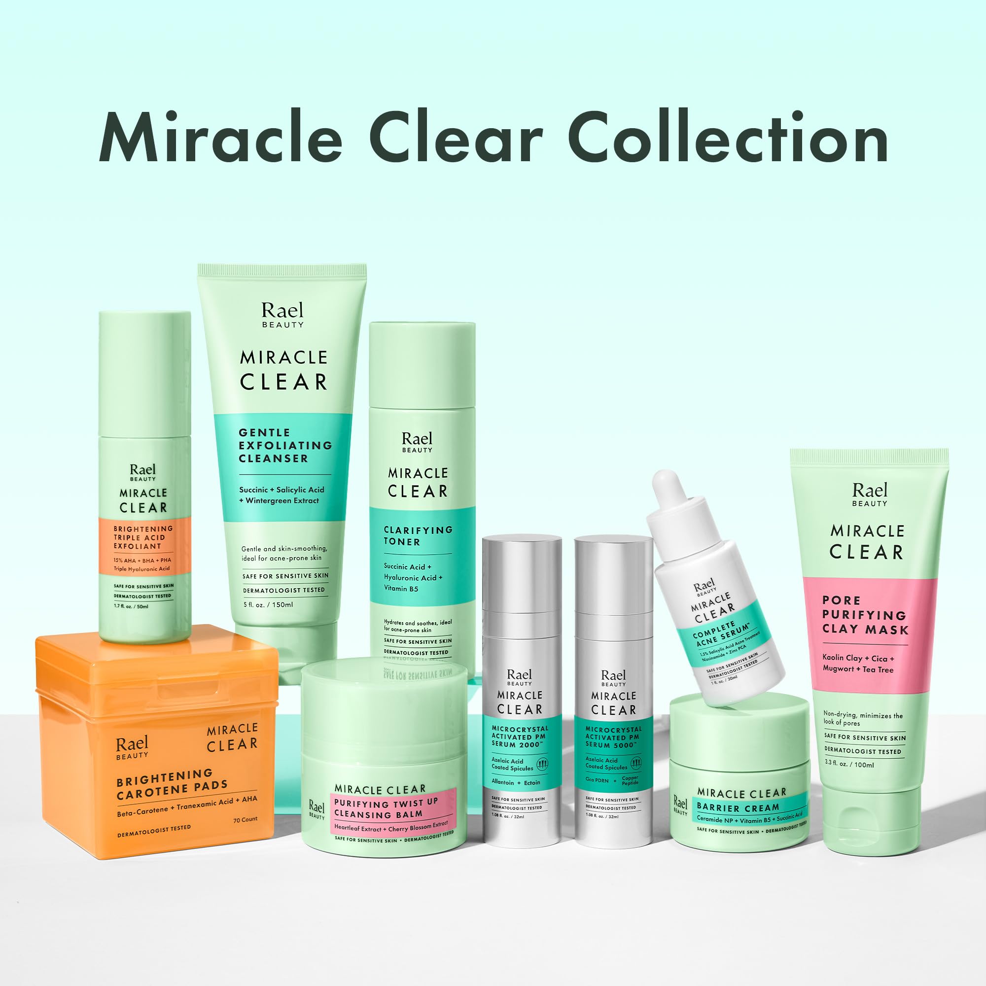 Rael Miracle Clear Facial Cleanser face wash in a 1.69 oz tube, showing the cleansing balm for clear, refreshed skin.