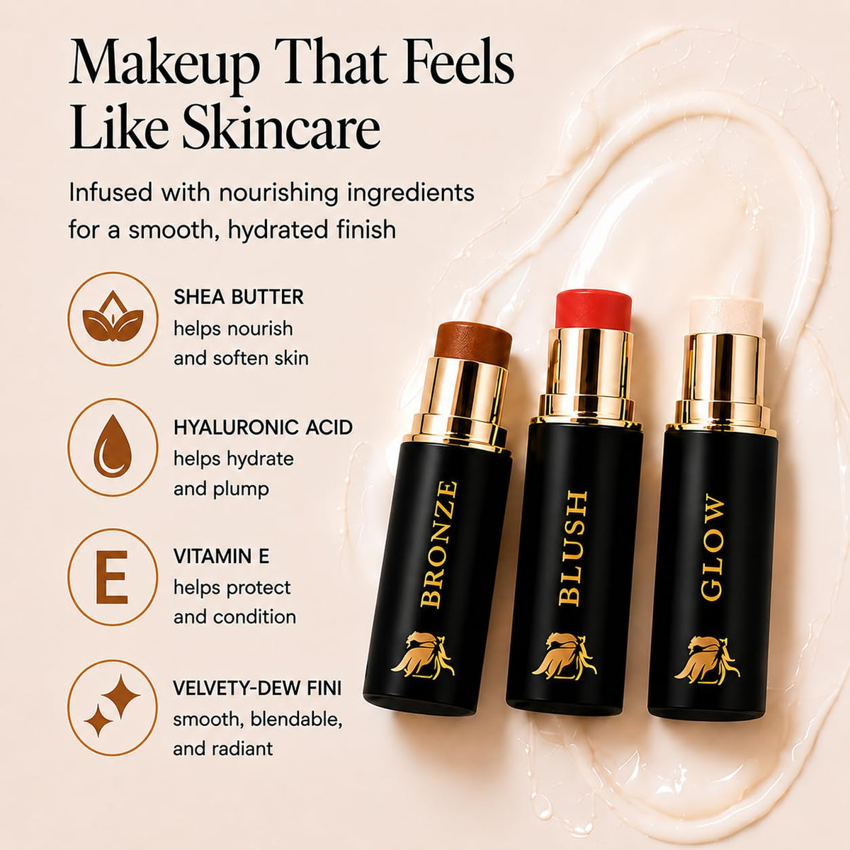 Phoenix Beauty Contour Stick Set, Blush, Bronzer & Highlighter, Luminous – packaging and label