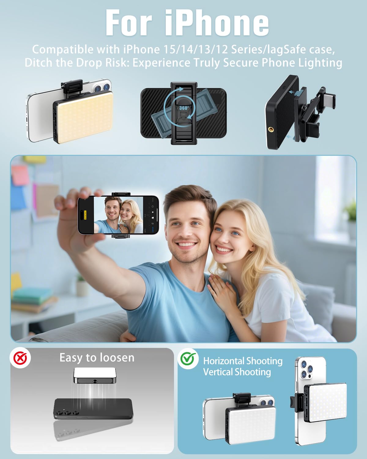 Auriani 168 LED Phone Light, Selfie Light for iPhone/iPad/Camera, Portable Video Conference Lighting with Clip, Recharge