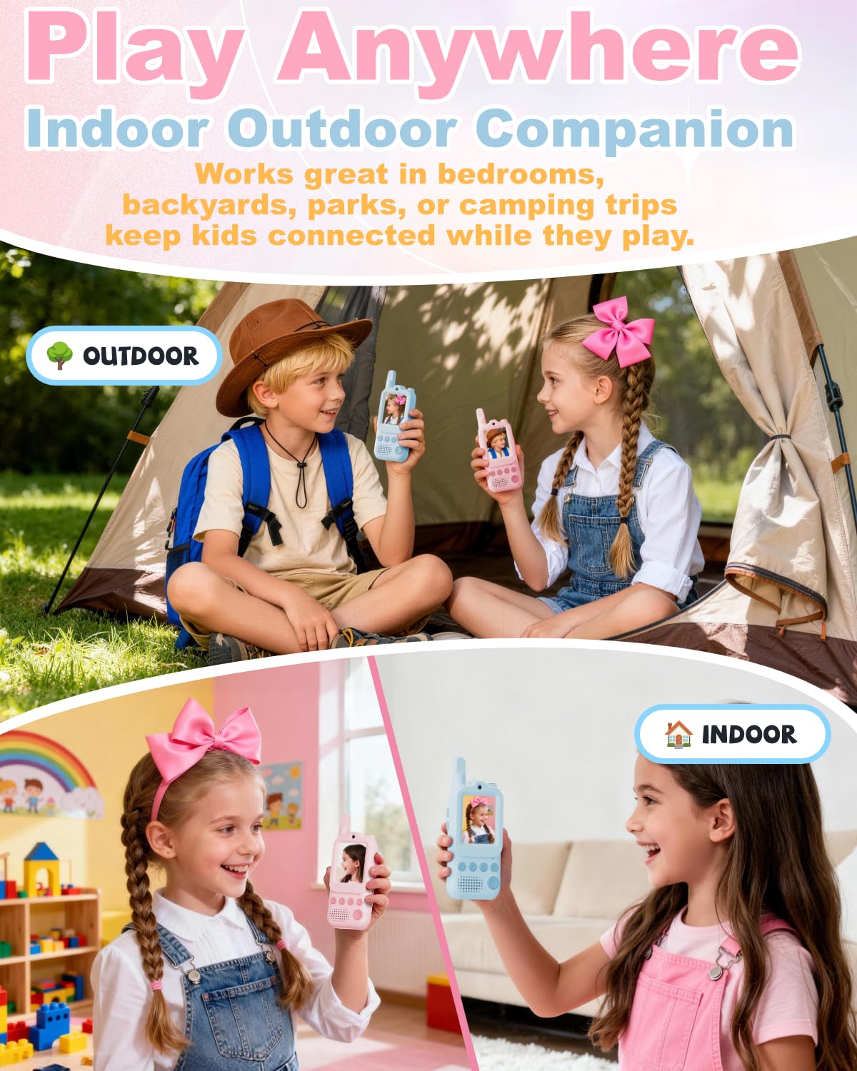 Anfrandce Video Walkie Talkies for Kids 2 Pack Rechargeable Video Intercom with Voice Changer, 1300FT Long Range Radios,