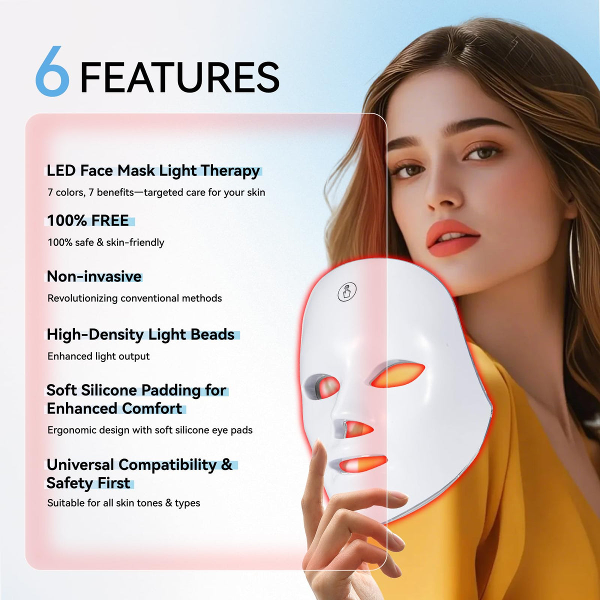 LED Face Mask Light Therapy 7 in 1 Colors Facial Skin Care - BeaRay Official Imagery - 3