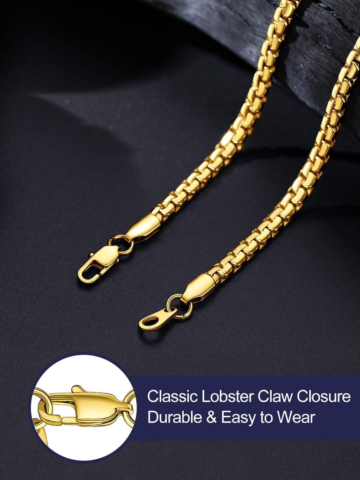 Bandmax Solid Stainless Steel Flat Box Link Chain Necklace for Men & Women – packaging and label
