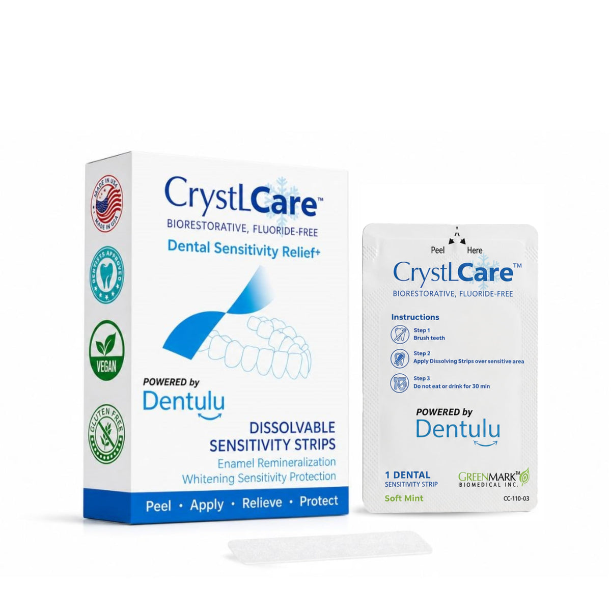 Dentulu CrystLCare Biorestorative Fluoride-Free Dental Strips for Sensitive Teeth, Enamel Support, Remineralization Care