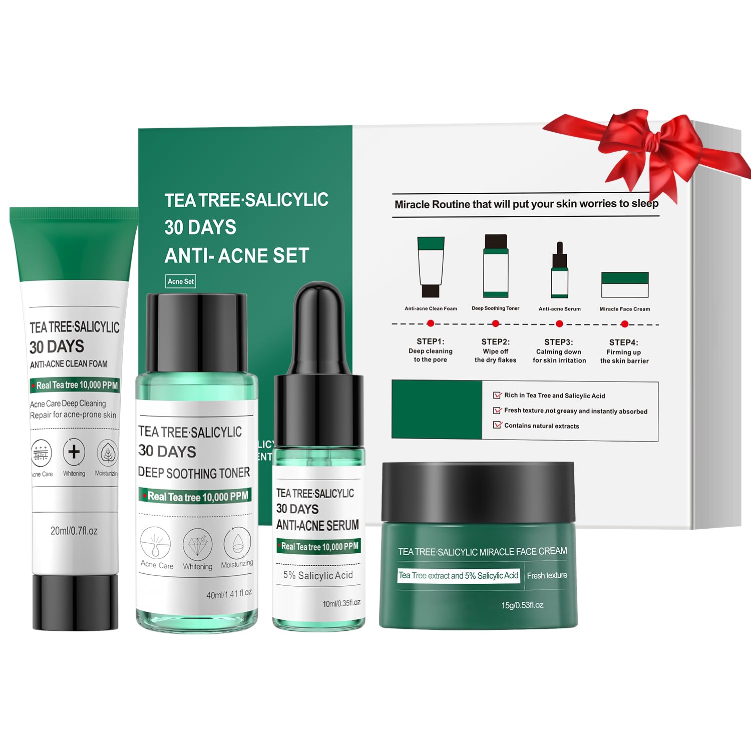 Tea Tree Salicylic Acid Facial Skin Care Set, Acne Treatment - Product Imagery