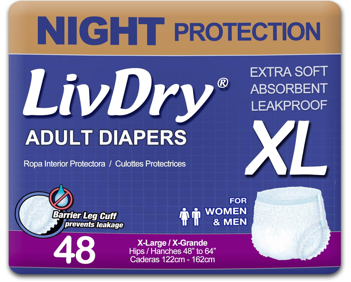 LivDry Adult XL Incontinence Underwear, Overnight Comfort Absorbency, Leak Protection, X-Large, 48-Pack – product photo 