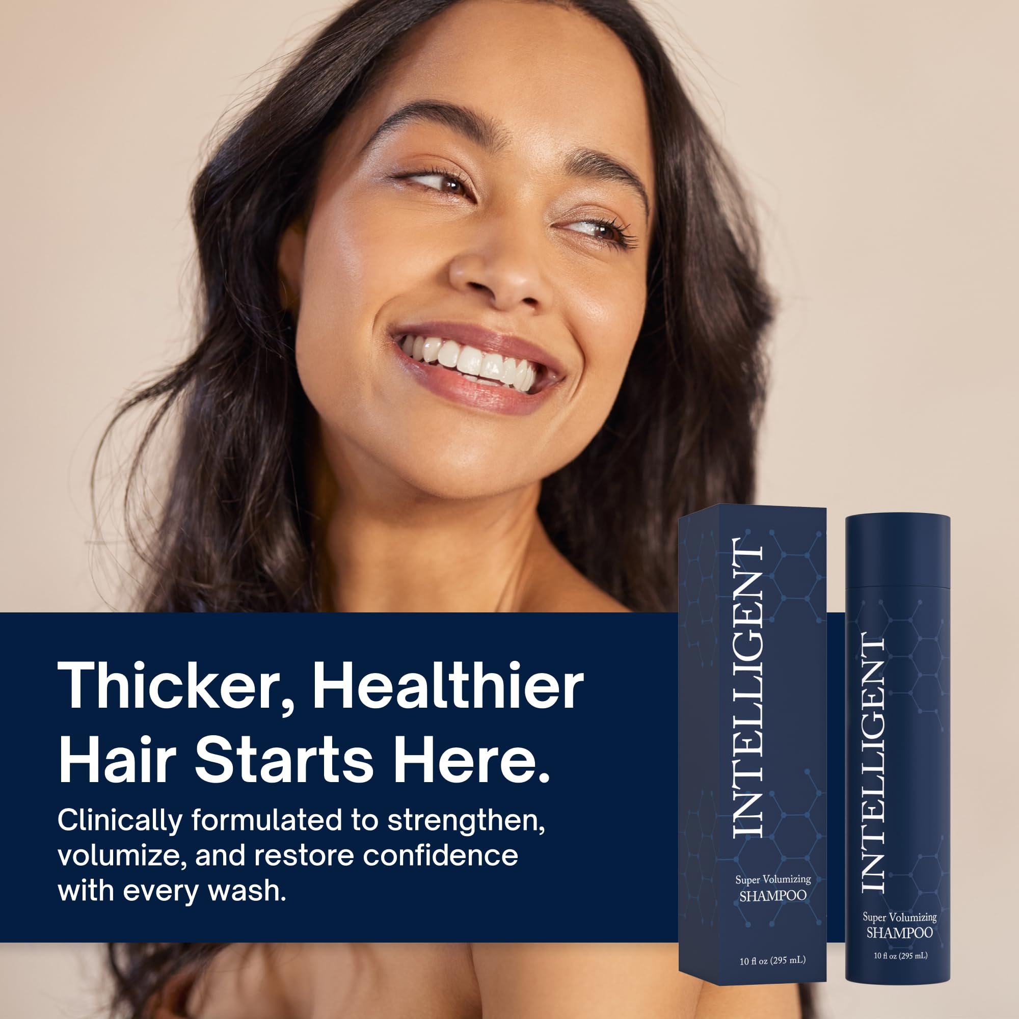 Intelligent Super Volumizing Hair Loss Shampoo in 10 oz bottle, strengthens weakened, thinning hair and boosts volume.