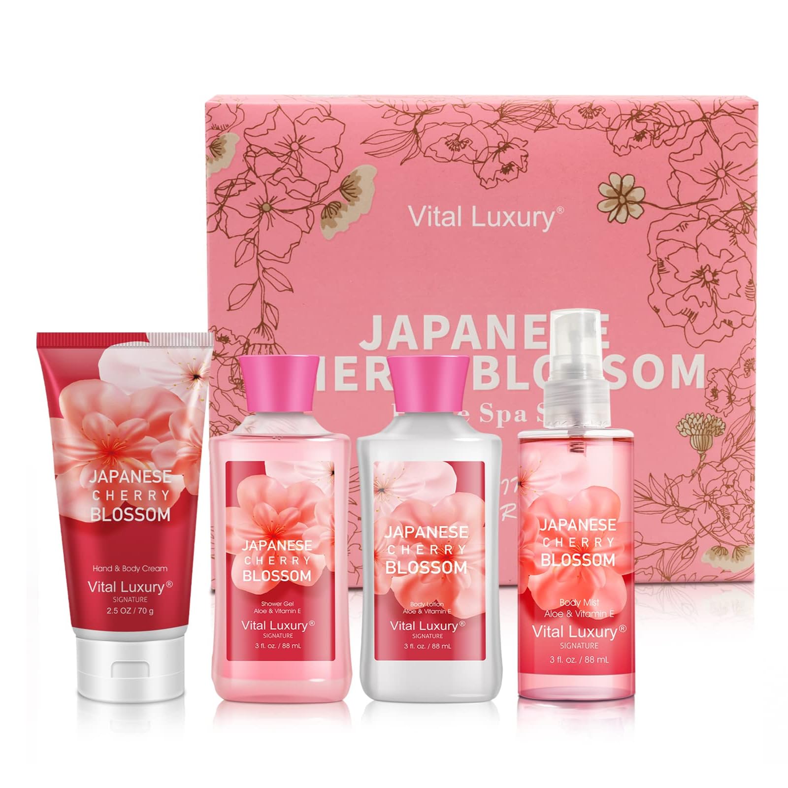 Gift Set for Women – 4PC Japanese Cherry Blossom Luxury Spa Kit - Product Imagery
