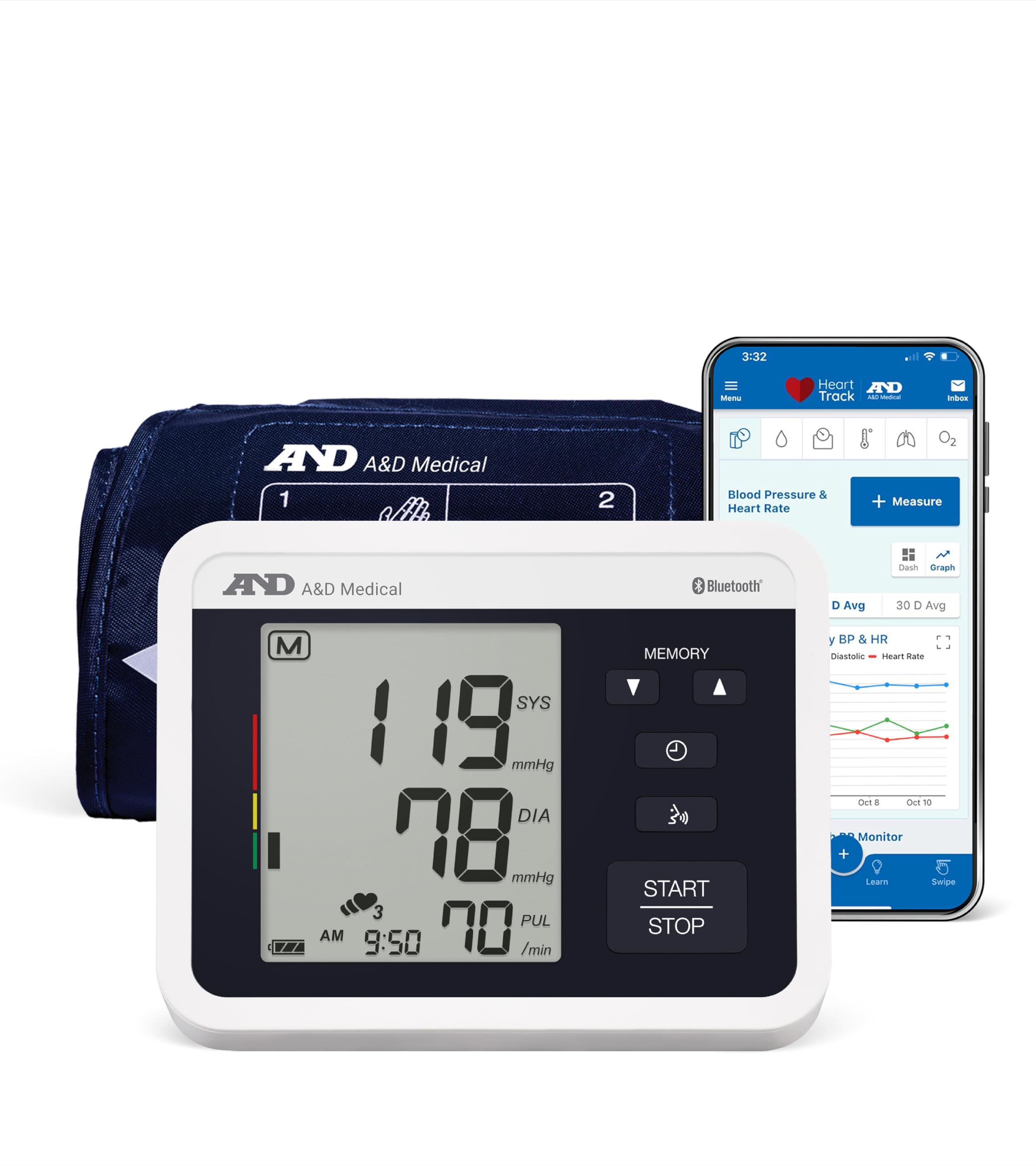 A&D Medical UA-1040TBLE Voice-Guided Bluetooth Blood Pressure - Product Imagery
