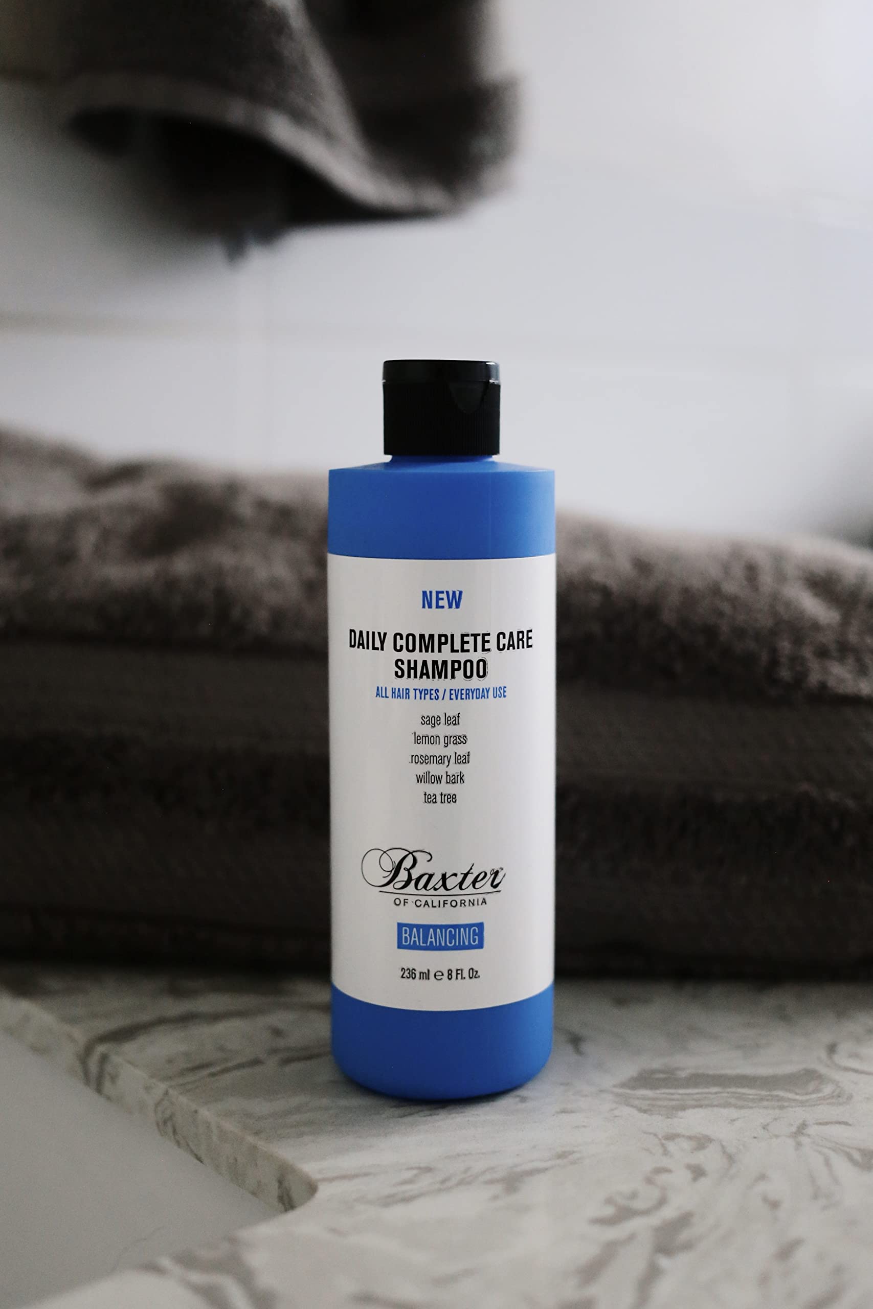 Baxter of California Daily Complete Care Shampoo 8 oz bottle with black and white label, suitable for daily hair cleansing.