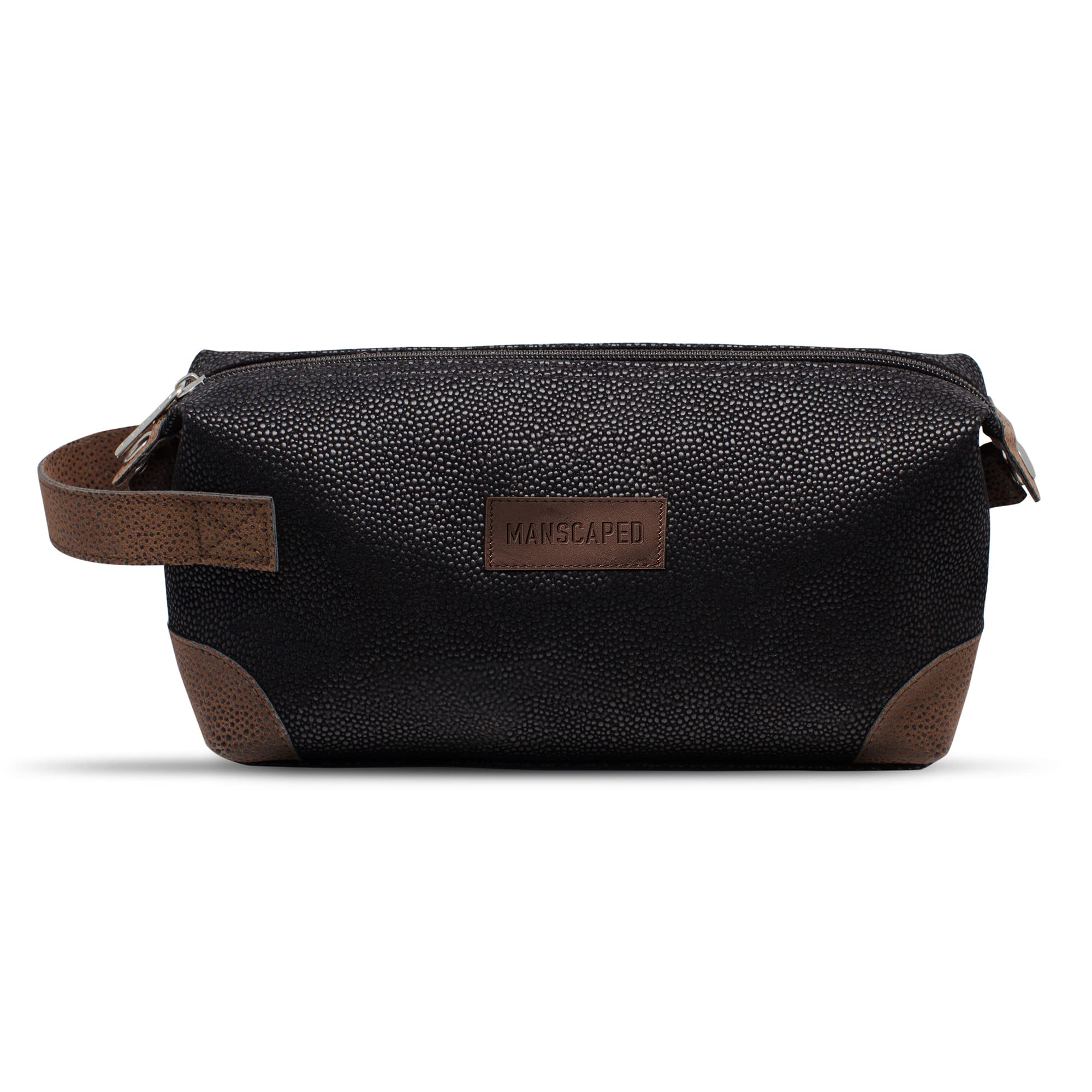 MANSCAPED The Shed men's toiletry bag, PU leather Dopp kit with zipper closure, compact travel cosmetic case for grooming essentials