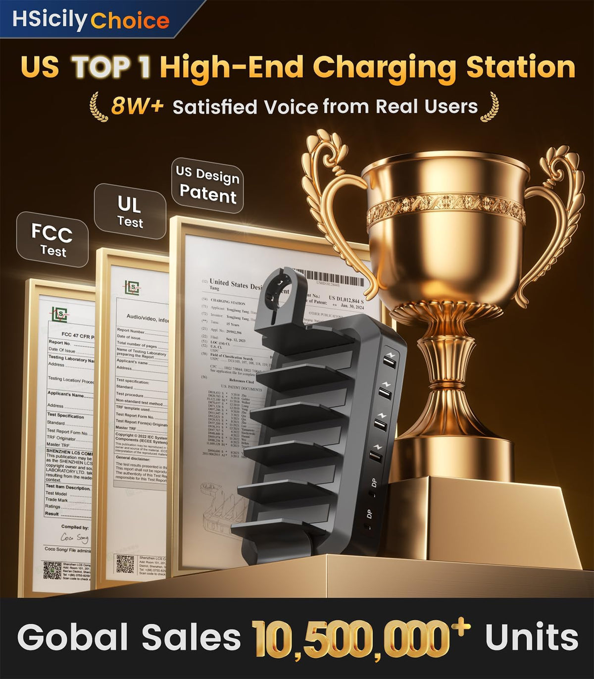 HSicily 95W Fast Charging Station for Multiple Devices, 6-Port USB Charging Dock – close-up detail