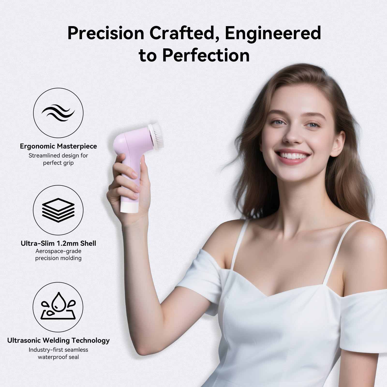 PURTIF electric facial cleansing brush with dual-ring design and 3-speed settings for gentle skin cleaning.