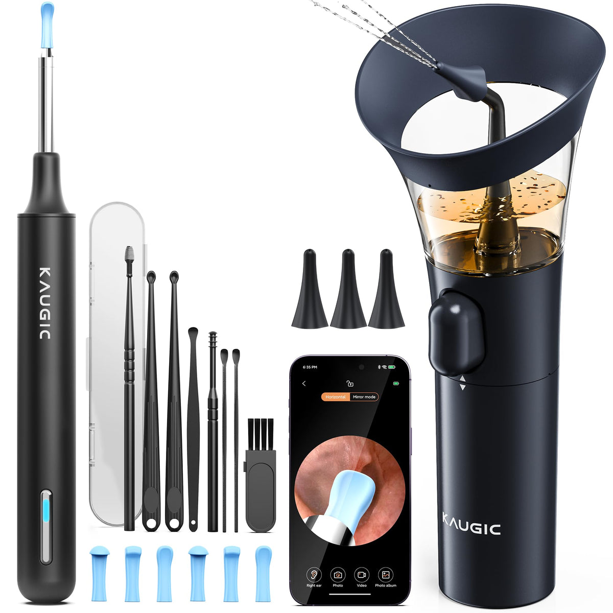 KAUGIC Ear Cleaner with Camera, Manual Wax Removal Kit, 7 Spoons, Blue – product photo (Earwax Removal)