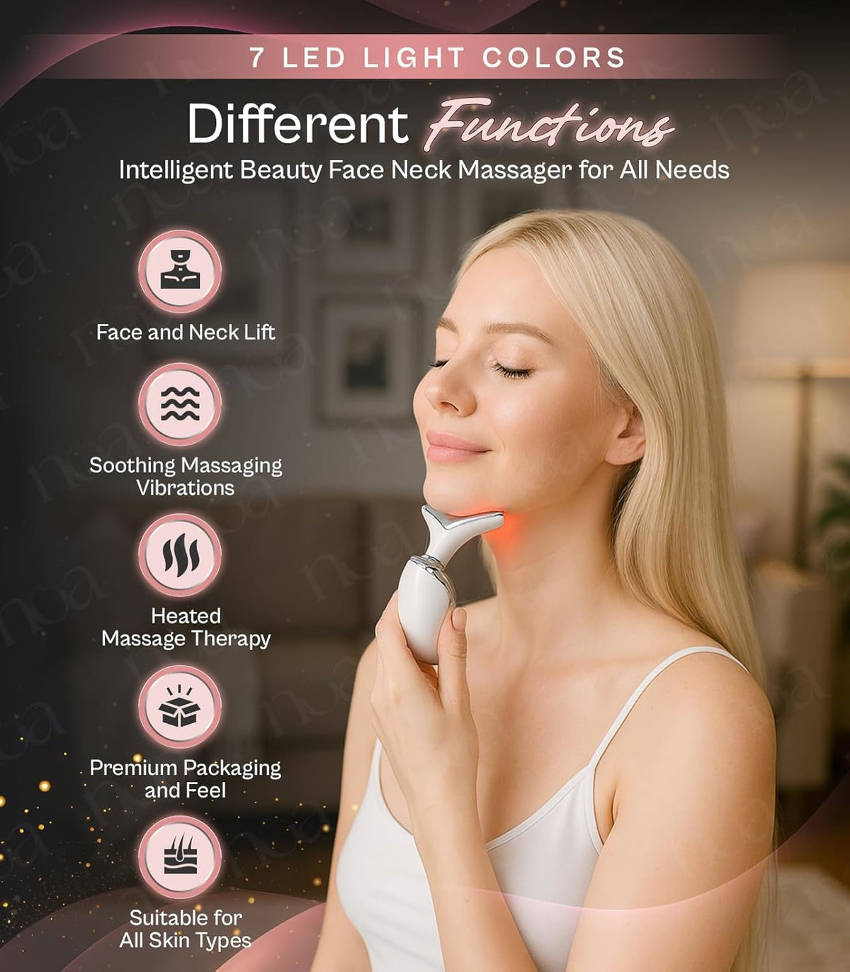 LuxeSkin 7 Color LED Red Light Therapy Facial Massager for Face and Neck – product photo (Wrinkle &amp; Anti-Aging Devic