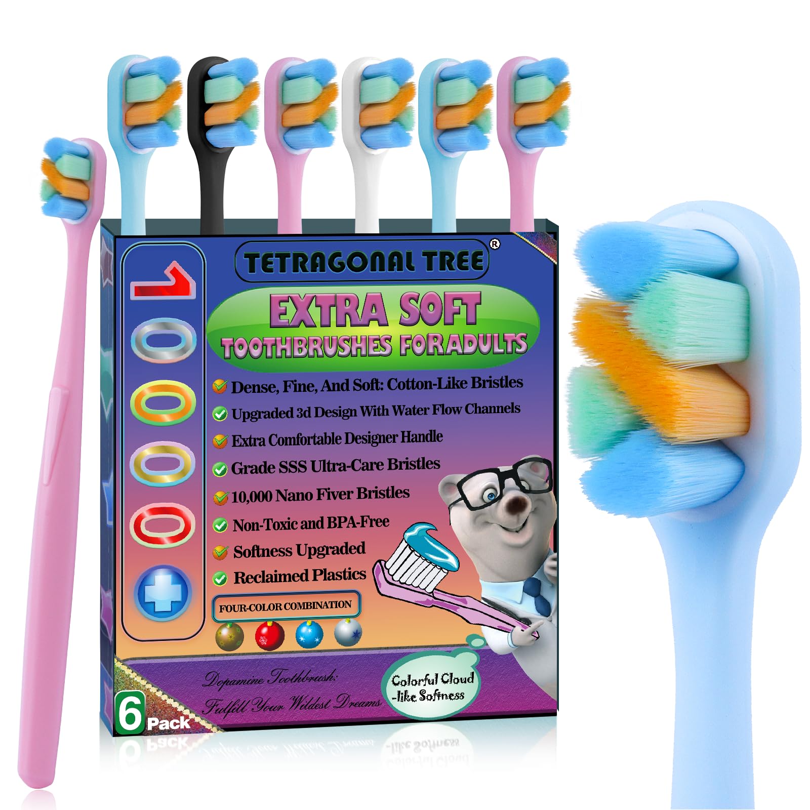 Tetragonal tree 6-Pack Extra Soft Toothbrushes for Sensitive - Product Imagery