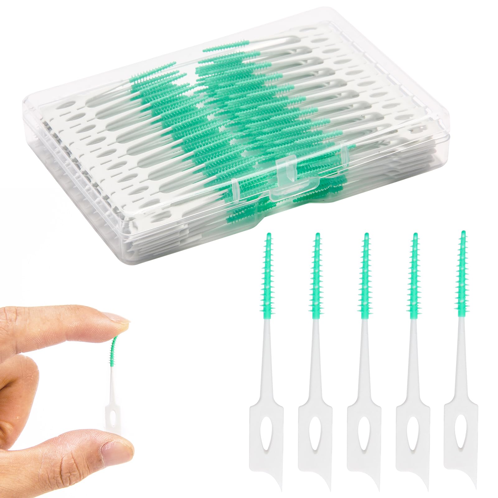 Dental Floss Picks, 200 Count, Soft Rubber Brush Head, - Product Imagery