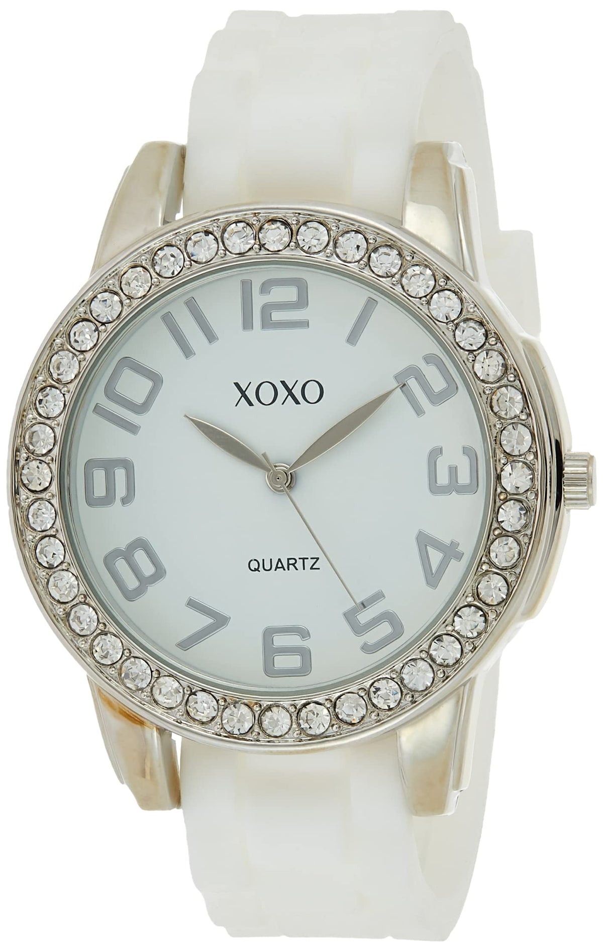 Accutime XOXO Women’s Silver-Tone Analog Watch with Crystal-Accent Bezel – 7 Interchangeable Silicone Bands – Stylish Qu