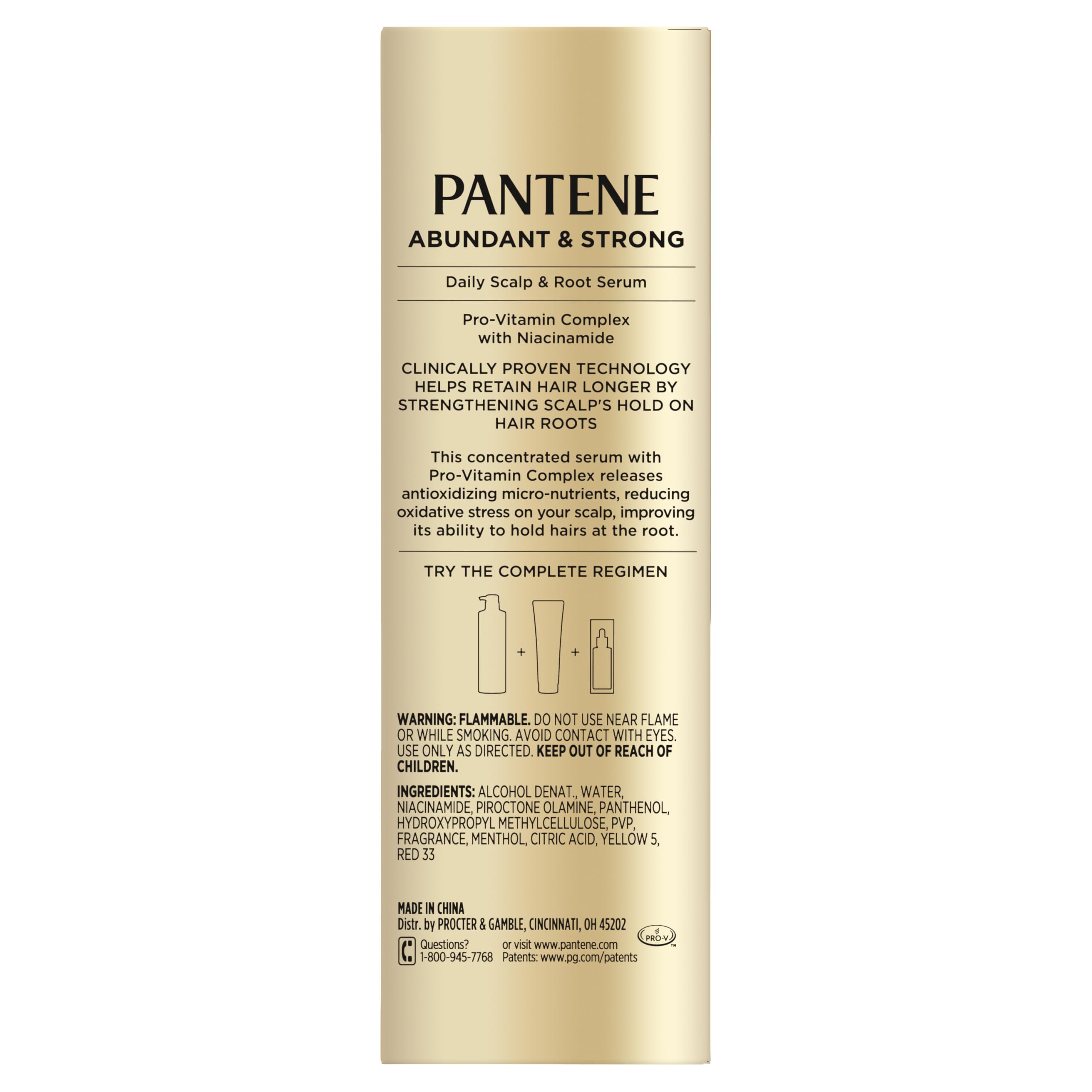 Pantene Abundant & Strong hair care set with shampoo, conditioner, and serum featuring B5 Complex and Niacinamide for thicker, healthier hair