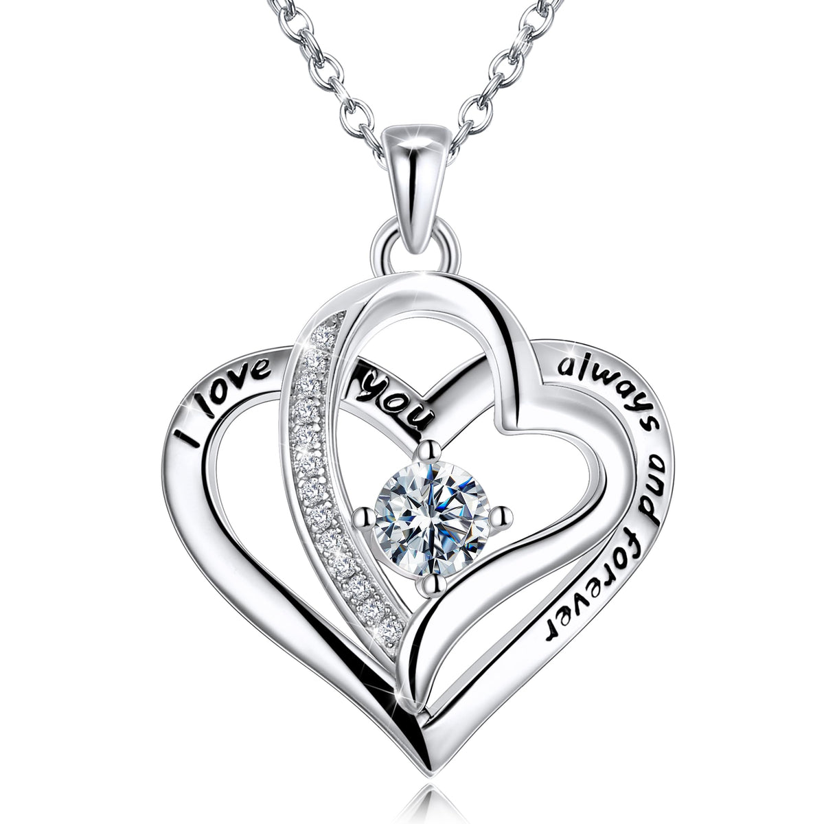 BELLNA S925 Sterling Silver Forever Love Heart Necklaces for Women Birthstone Pendant Wedding Anniversary, Birthday Gift