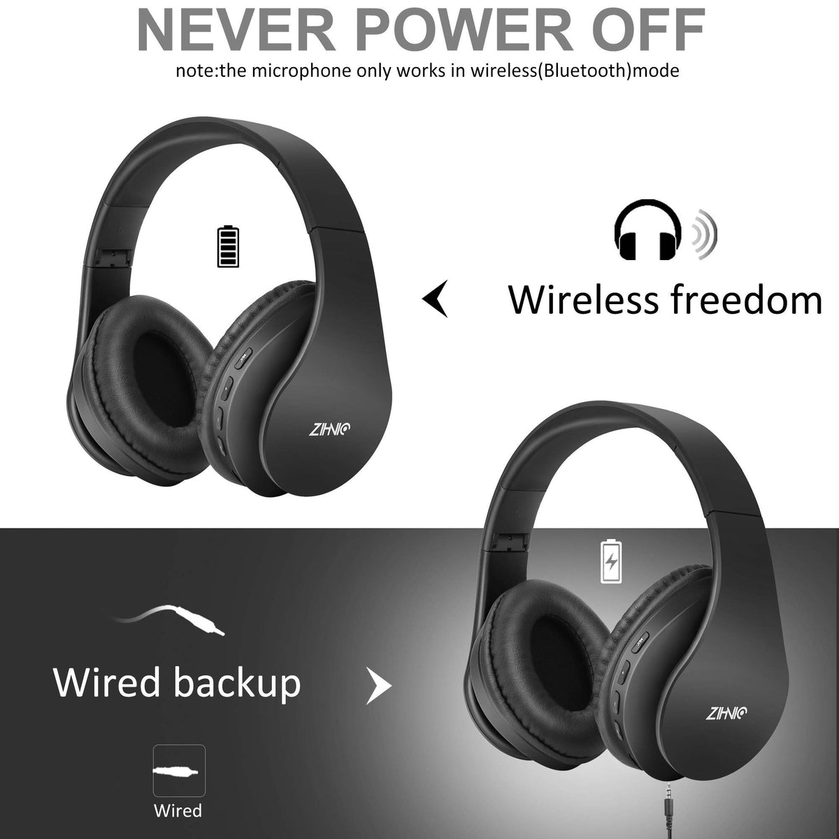 ZIHNIC 2 Items 1 Rose Gold Over Ear Wireless Headset Bundle - ZIHNIC Official Imagery - 6