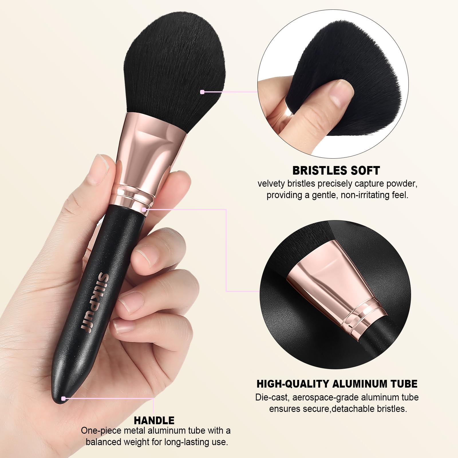 Silkpuff Makeup Brushes Set 15 Pcs Professional, Travel Makeup Brushes With Brush Case, Pearlescent Wood Handle, Premium Cruelty-Free Synthetic Fiber Hair, Foundation Concealer Eye Shadow Blush（Black）