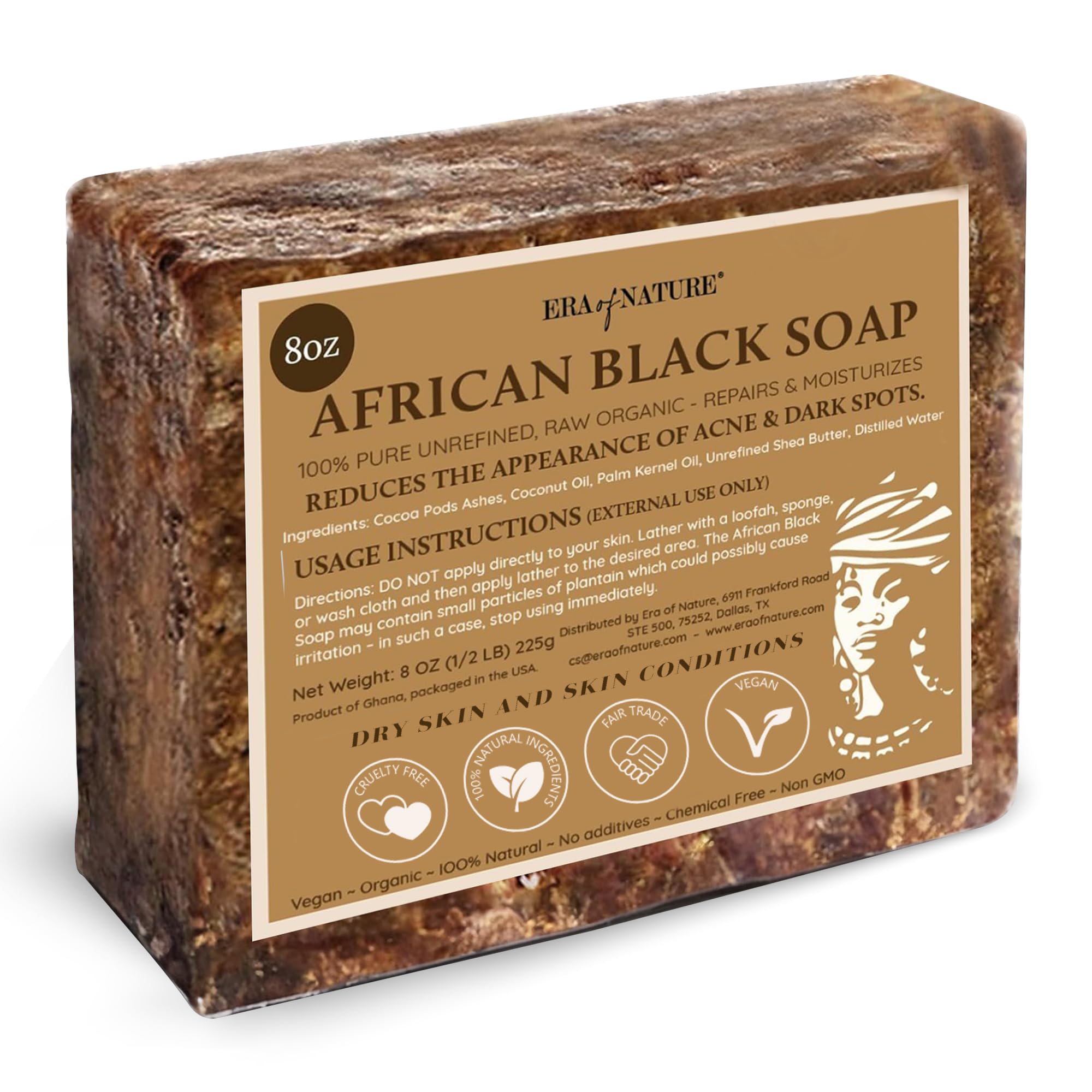 era of nature Organic African Black Soap Bar, Shea Butter, Dry - Product Imagery
