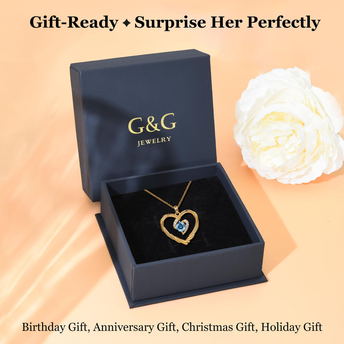 G&GEMSJEW Gold Heart Birthstone Necklaces for Women 925 Sterling Silver – alternate angle