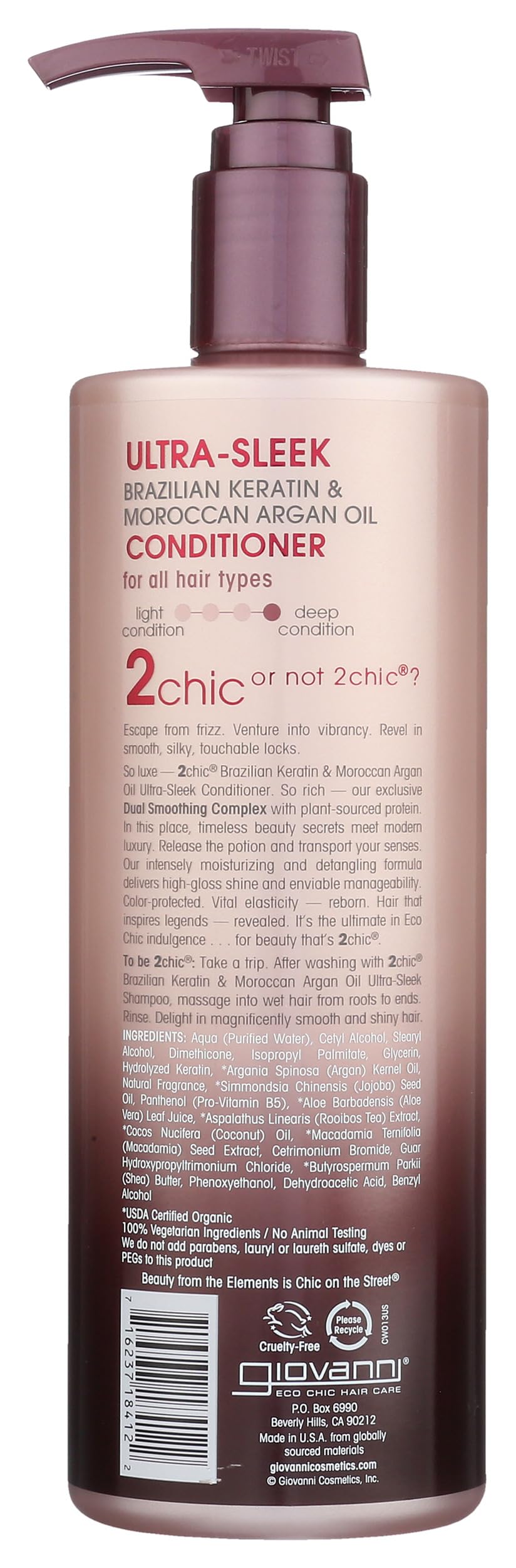 GIOVANNI 2chic Ultra-Sleek Conditioner, Anti-Frizz Formula, Coconut, 24 oz