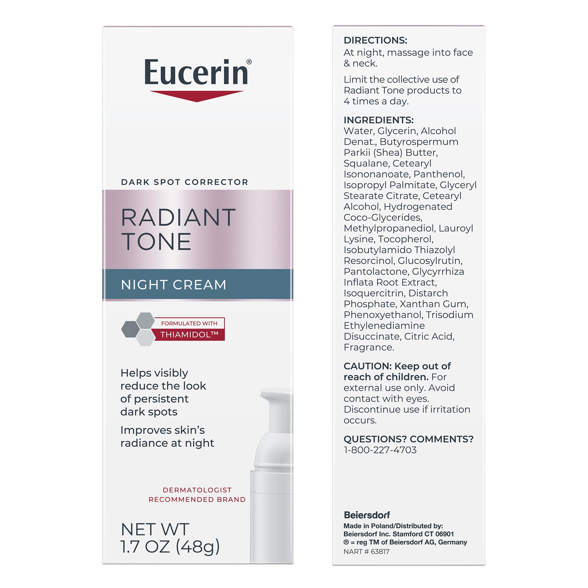 Eucerin Radiant Tone Night Cream Dark Spot Corrector with Thiamidol, 1.7 OZ