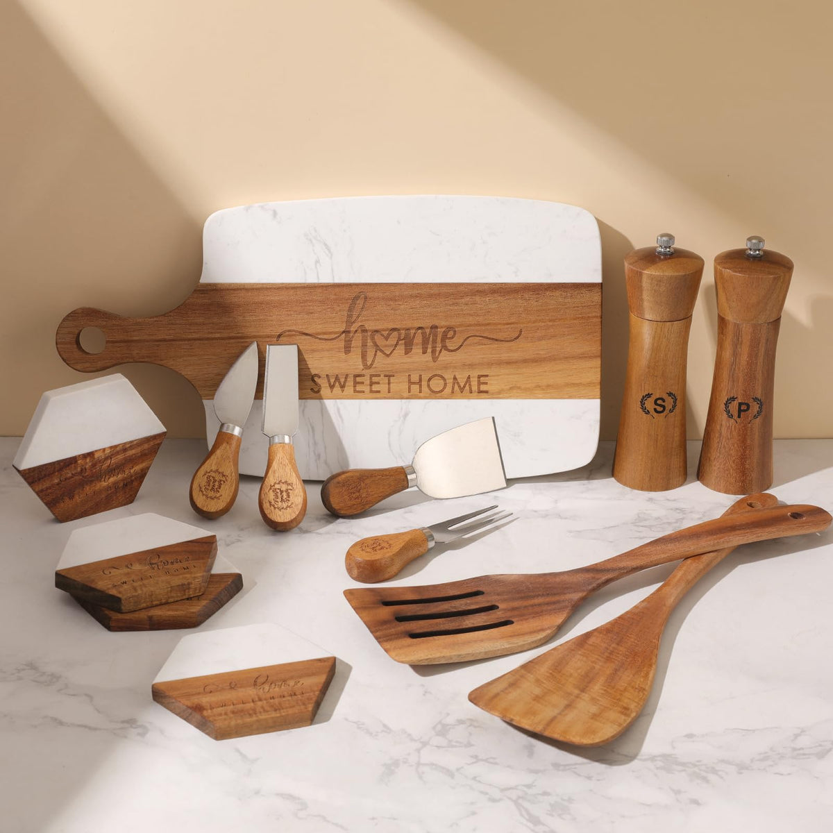 Luxury Kitchen Gift Set for Housewarming Marble Cheese Board - Grajar Official Imagery - 4