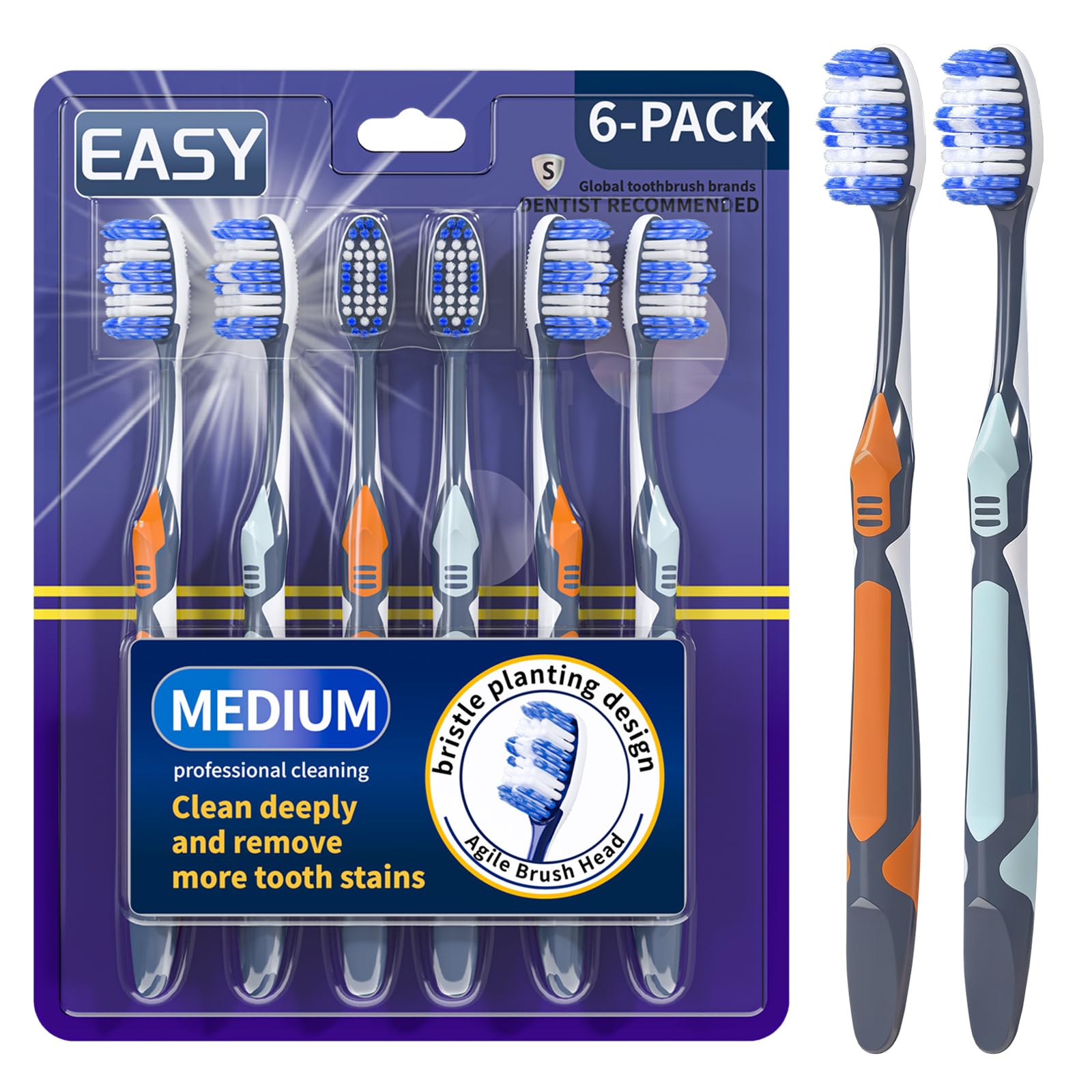 Medium Toothbrushes for Adults with Tongue Cleaner, Utilizing - Product Imagery