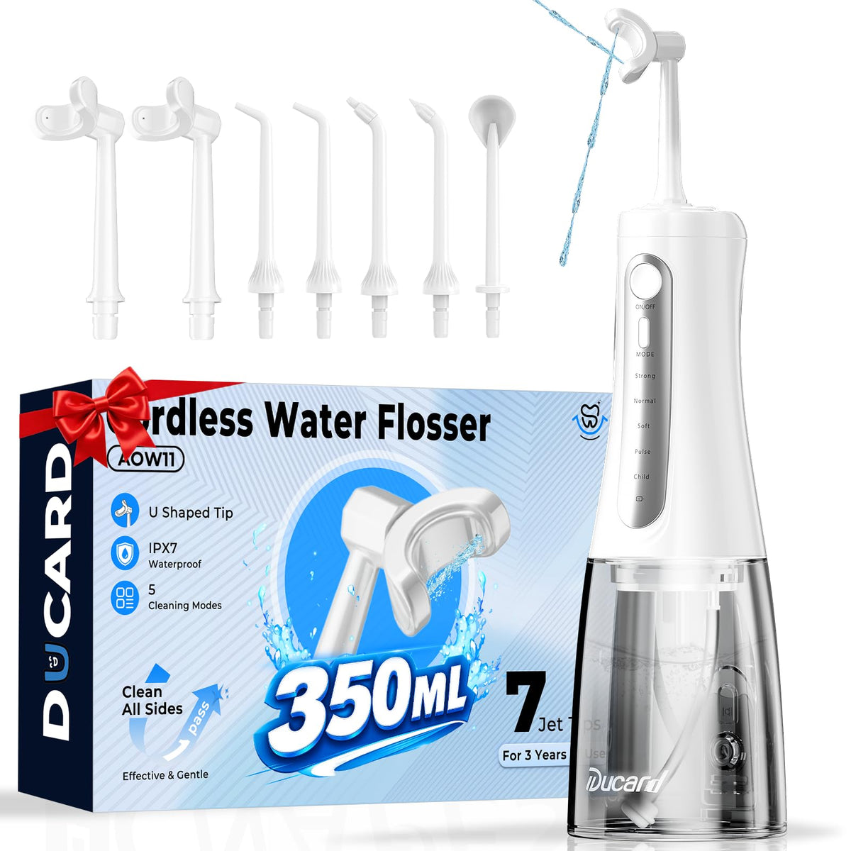 Cordless Water Flosser with U Shaped Nozzle 350ML Tank 7 Jet - Ducard Official Imagery - 1