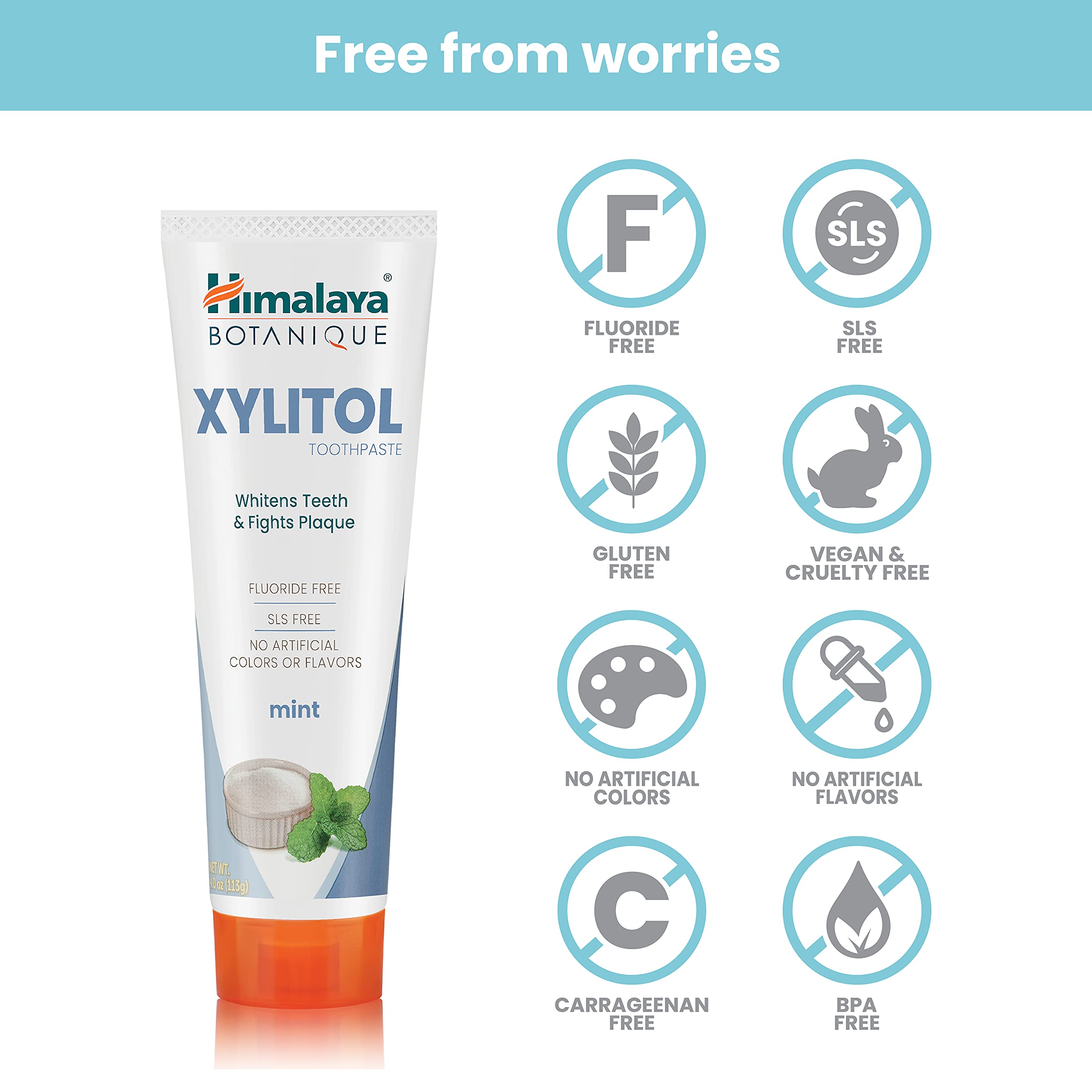 Himalaya Botanique Xylitol Toothpaste, Mint Flavor, 4 oz, 2 Pack