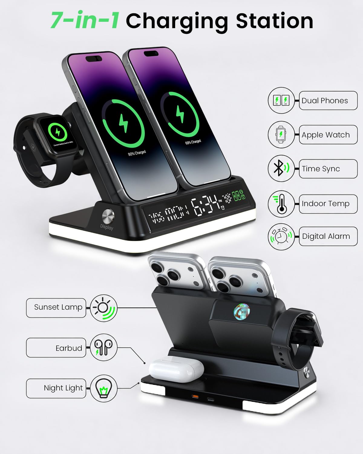 7 in 1 Wireless Charging Station with Auto Sync Clock Sunset - Goldjoy Official Imagery - 3