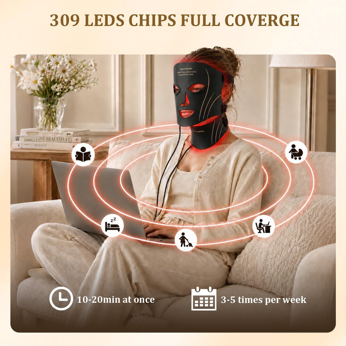 Red Light Therapy Mask for Face Neck Skin Care 7 Color - LK MKARY Official Imagery - 4