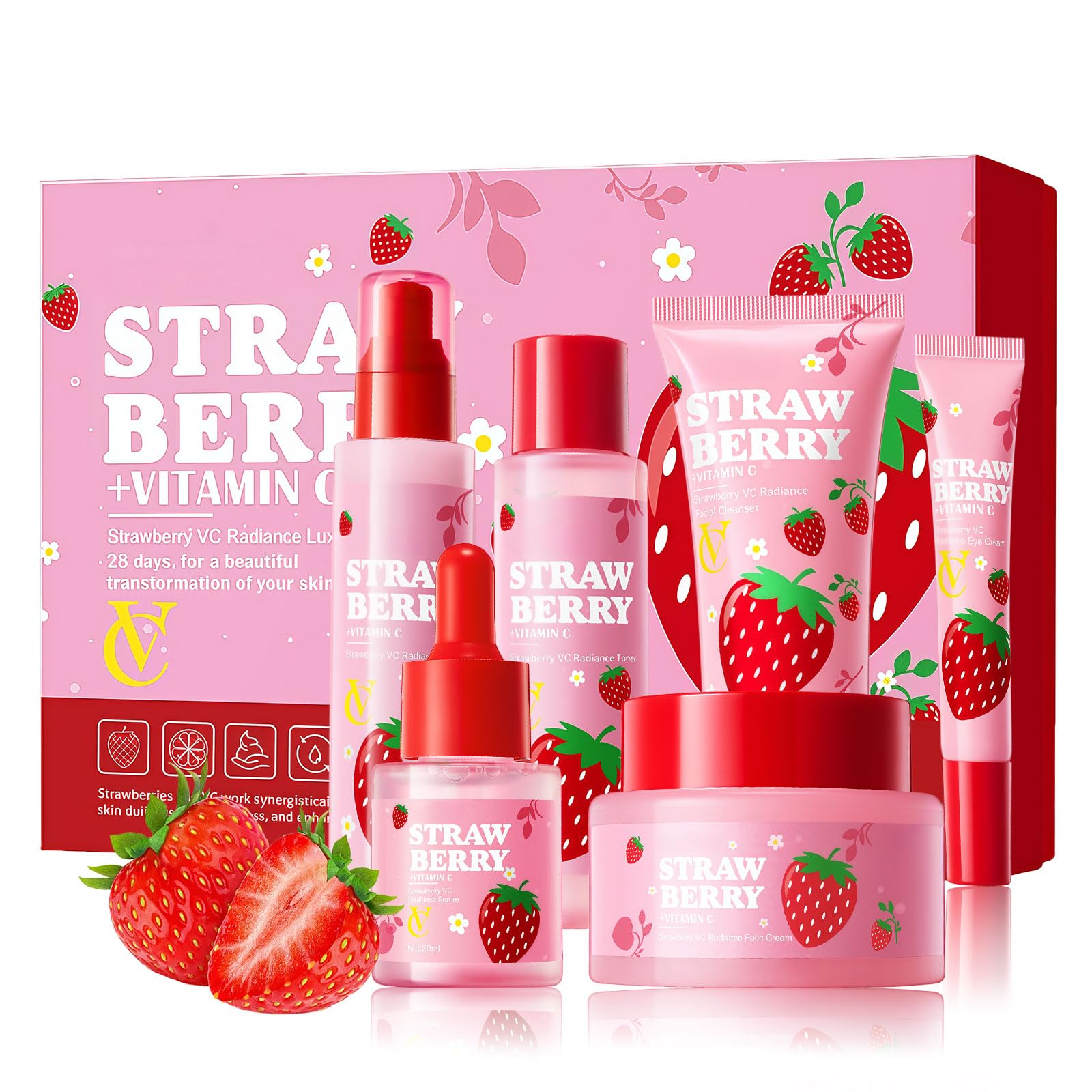 Strawberry VC Skin Care Set,Routine Spa Gift Set for Teen & Kid - Product Imagery