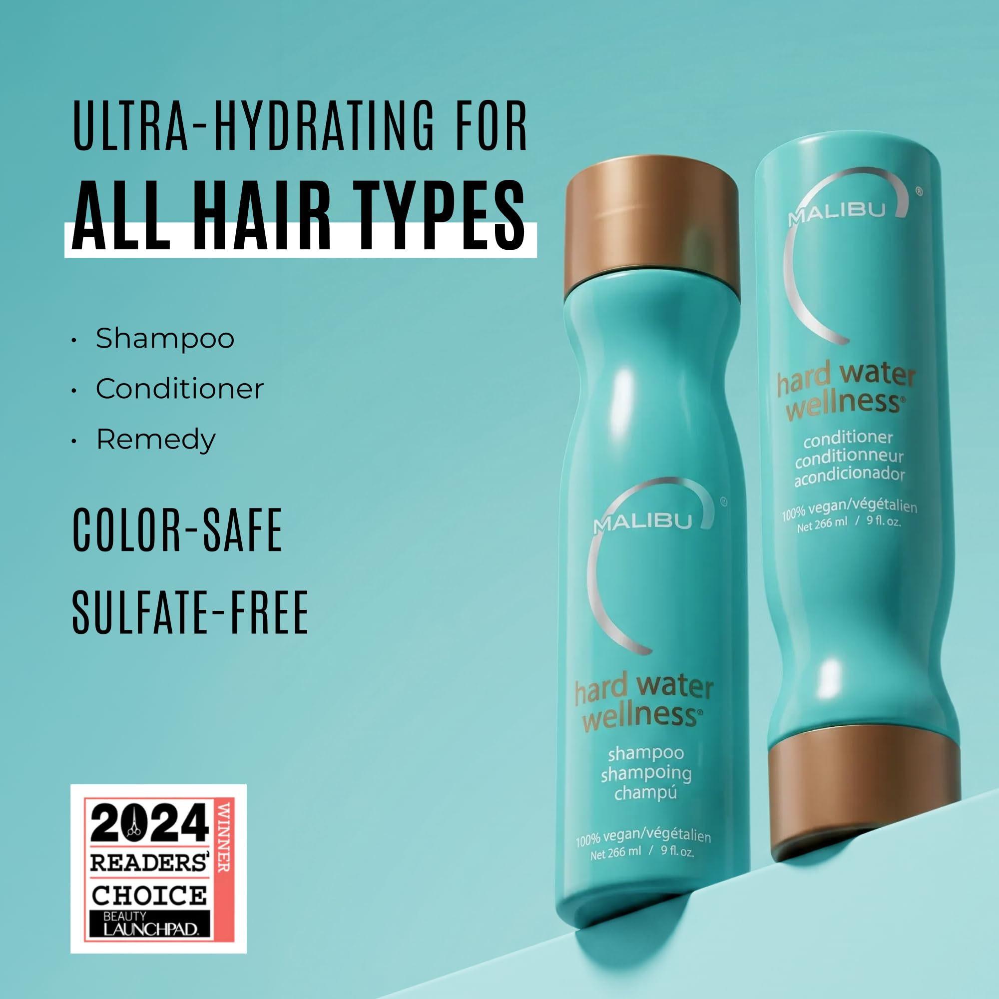 Malibu C Hard Water Wellness Conditioner packet for hydrating hair, removing mineral deposits, part of the hair care set.
