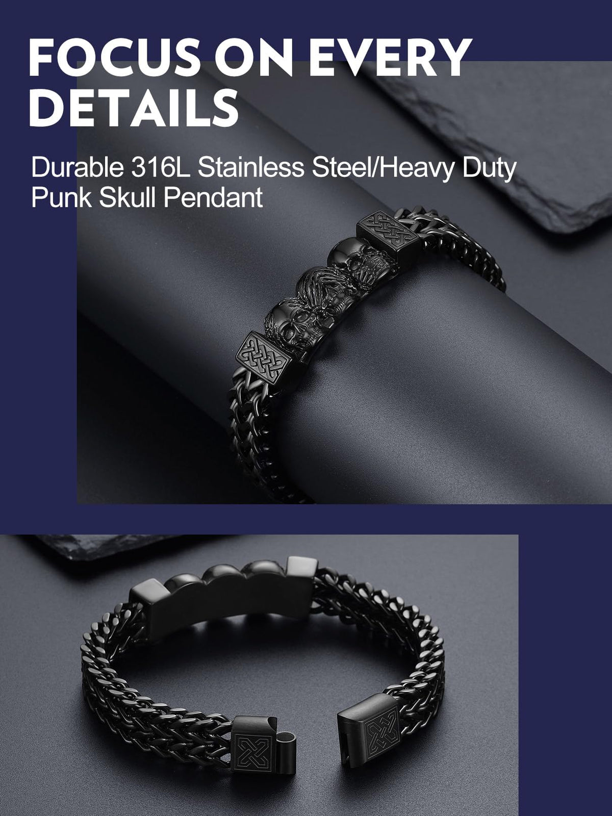 Bandmax Stainless Steel Chunky Heavy Duty Chain Bracelets for Men Handcuffs/Skulls/Celtic Knot Pendant Bracelets Biker R