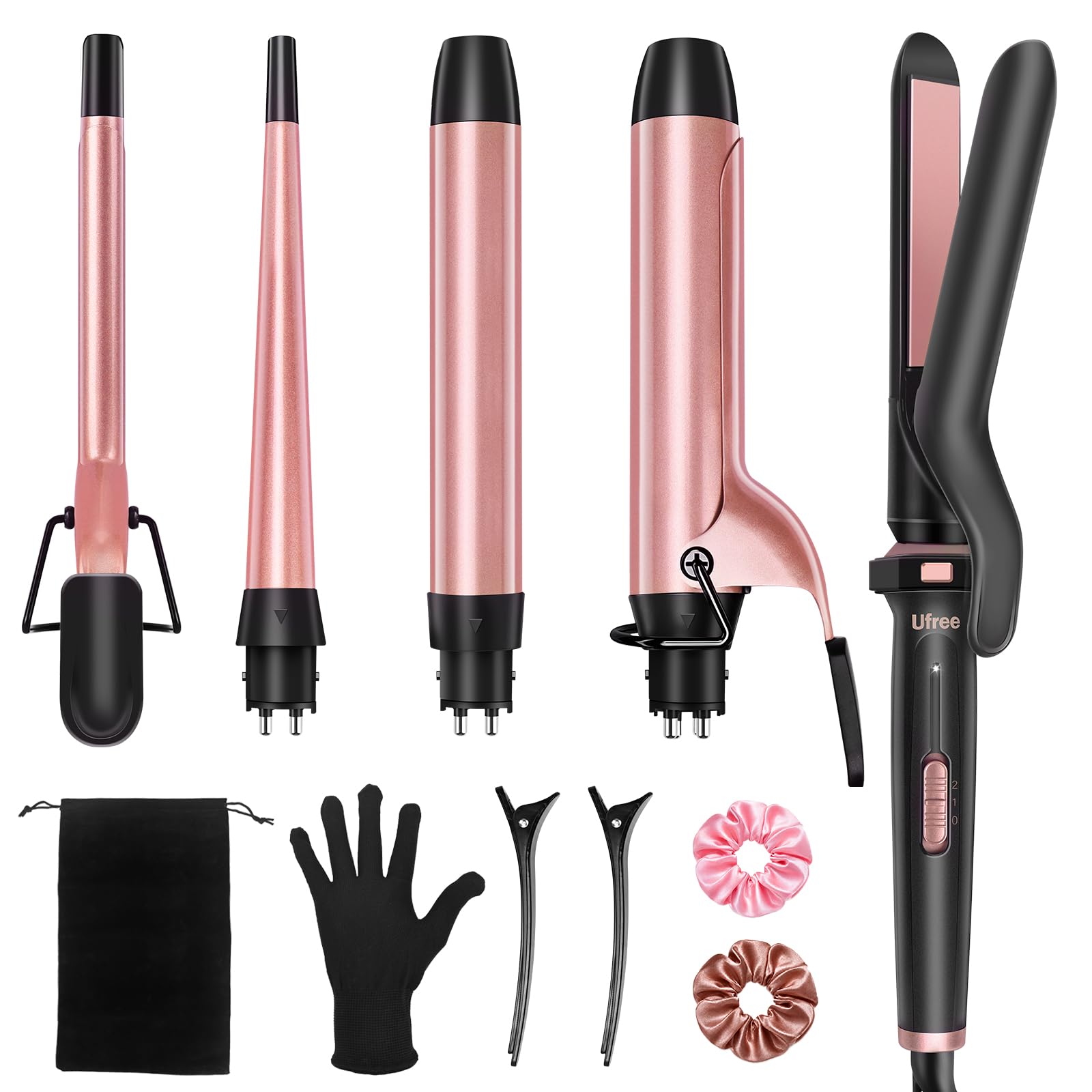 Ufree 5-in-1 Curling Iron Set | Ceramic Barrels & Flat Iron