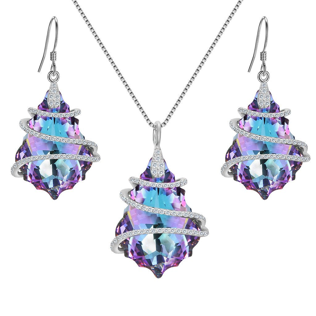 EVER FAITH 925 Sterling Silver Gift Jewelry for Women CZ Baroque Pendant Necklace Earrings Set – product photo (Jewelry 